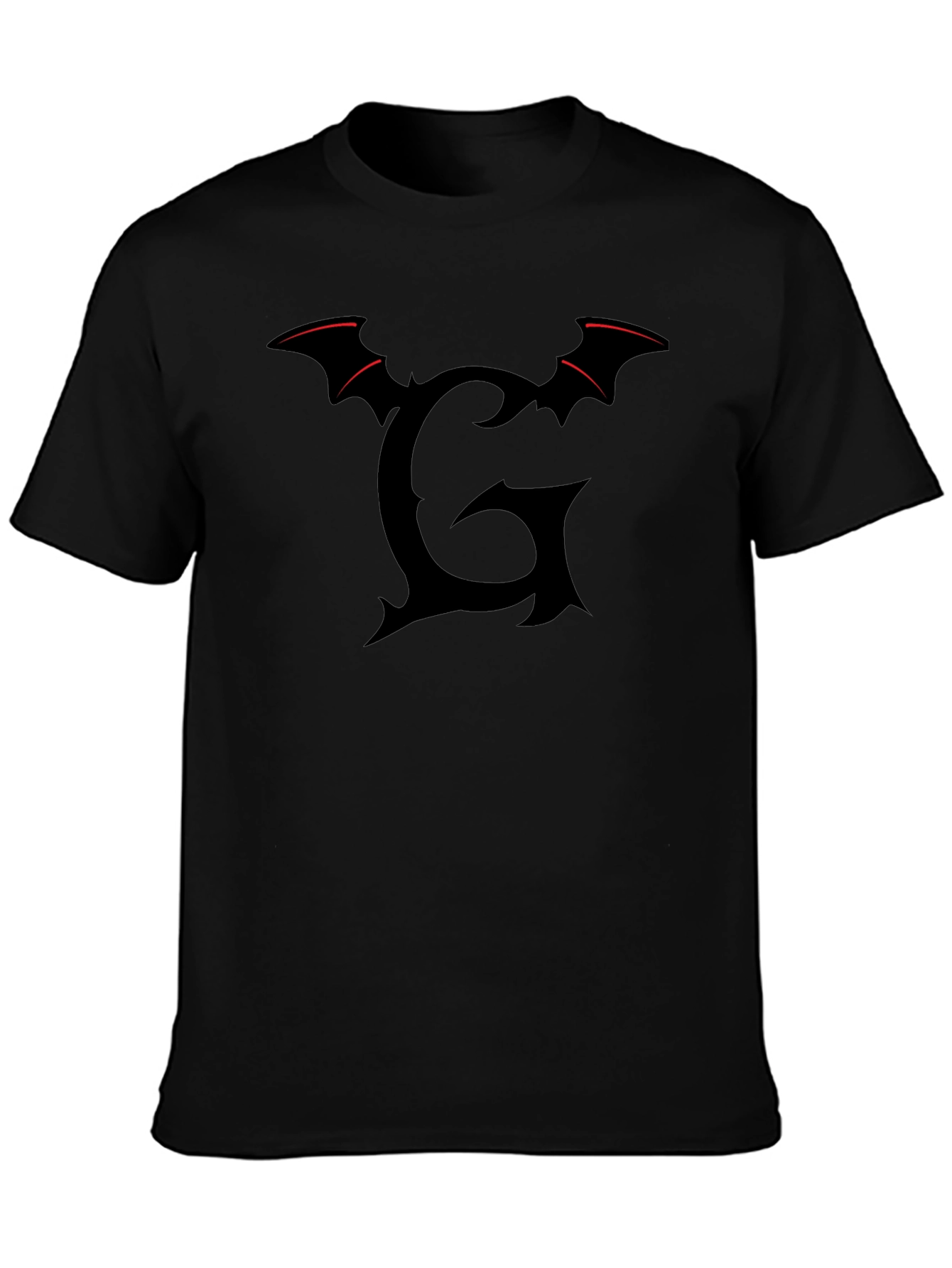 Gothic Bat Wing Letter G Black T-Shirt