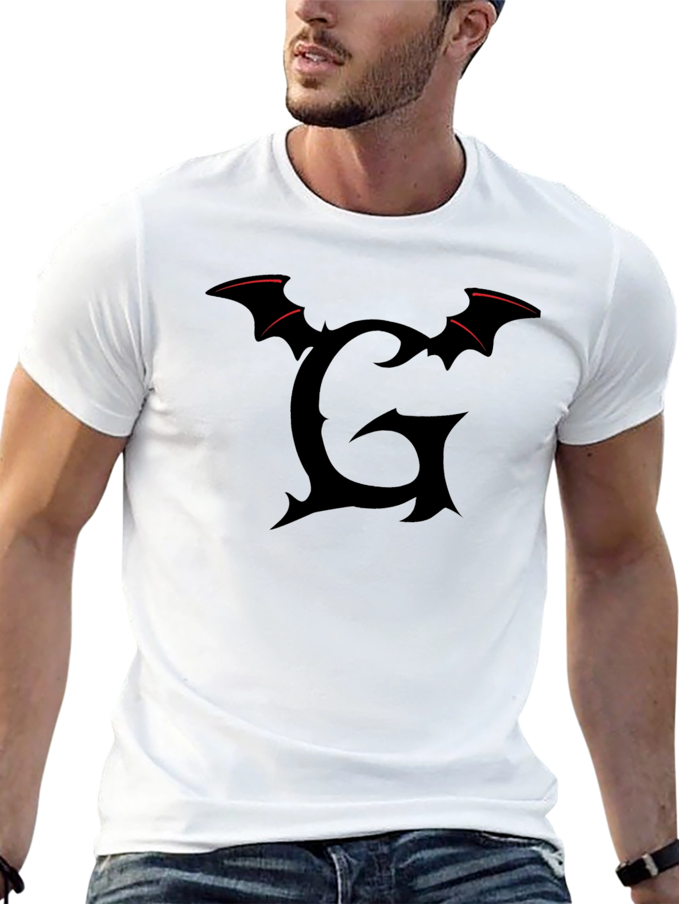 Gothic Bat Wing Letter G Black T-Shirt