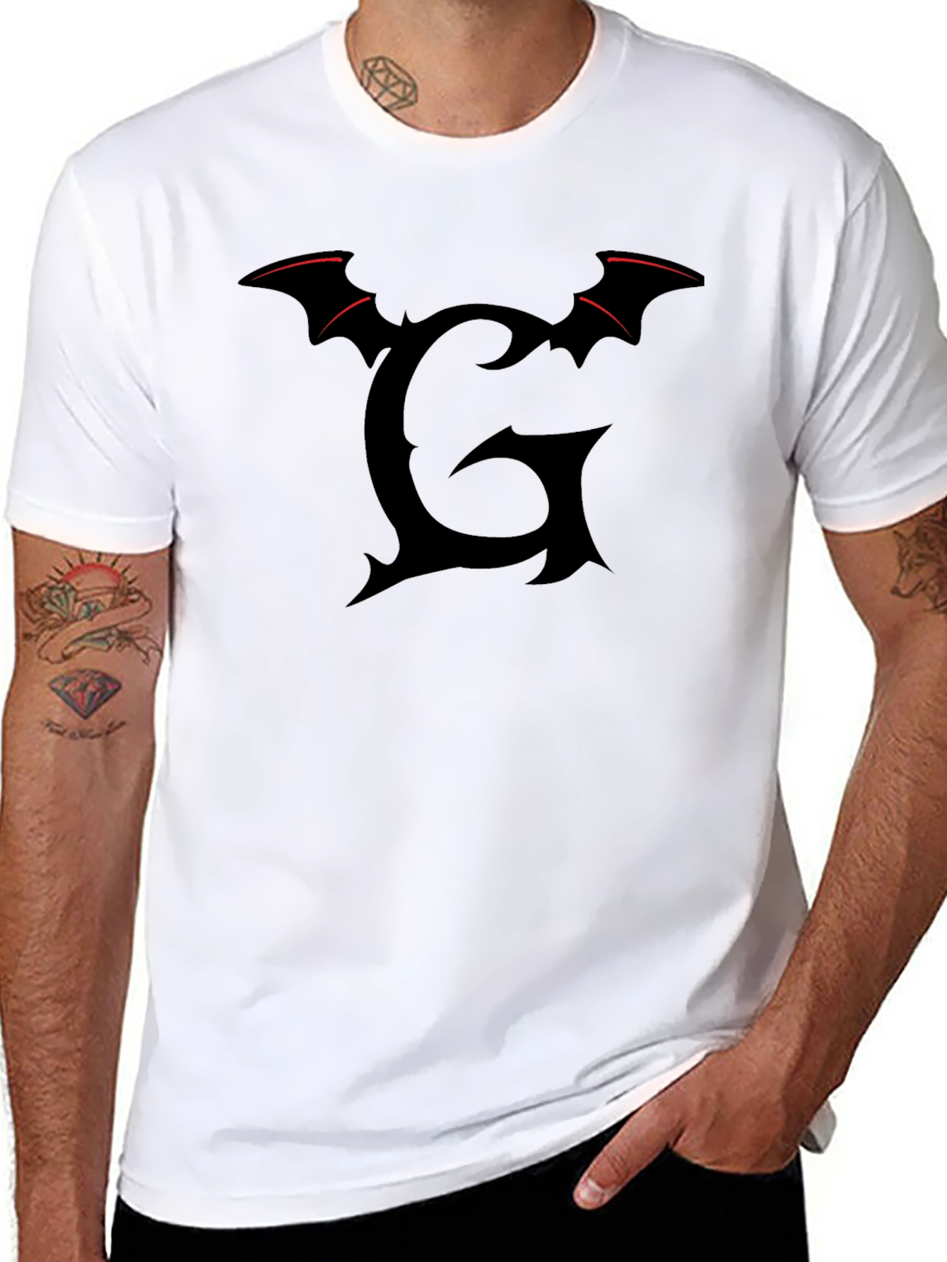 Gothic Bat Wing Letter G Black T-Shirt