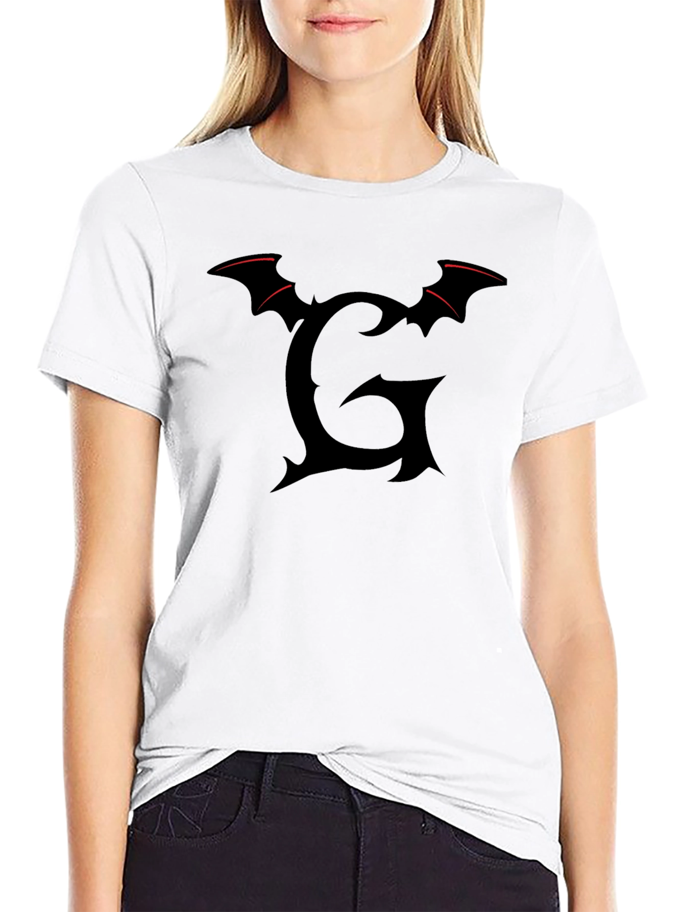 Gothic Bat Wing Letter G Black T-Shirt