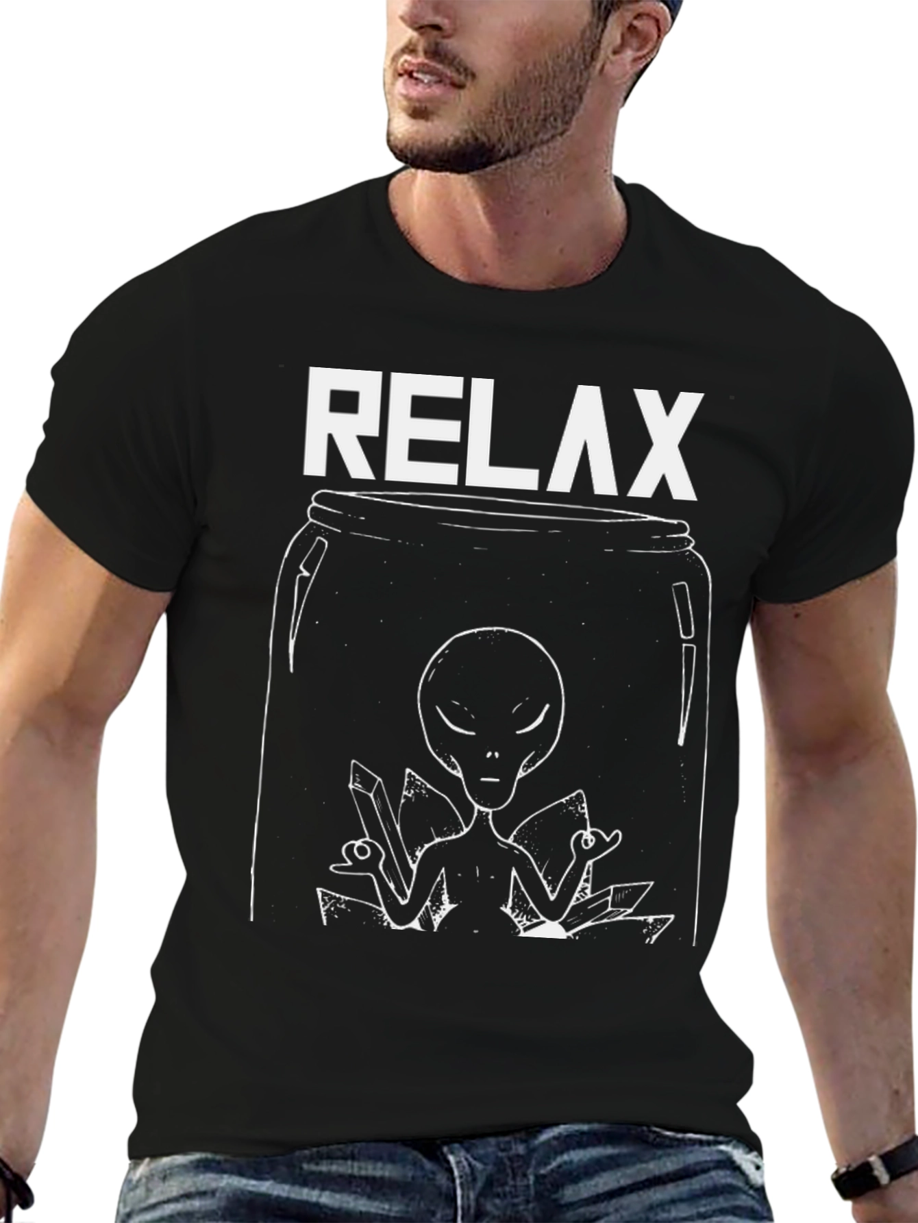 Relax Alien Graphic T-Shirt - Black Cotton Tee