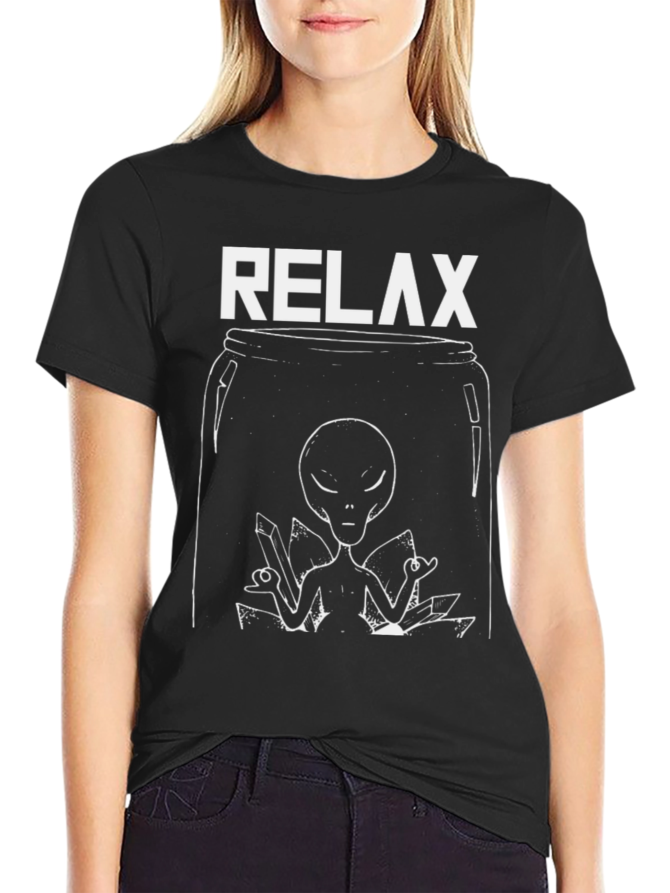 Relax Alien Graphic T-Shirt - Black Cotton Tee