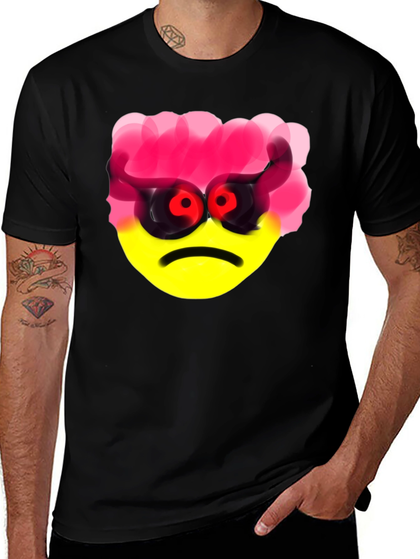 Emo Angry Emoji Black T-Shirt
