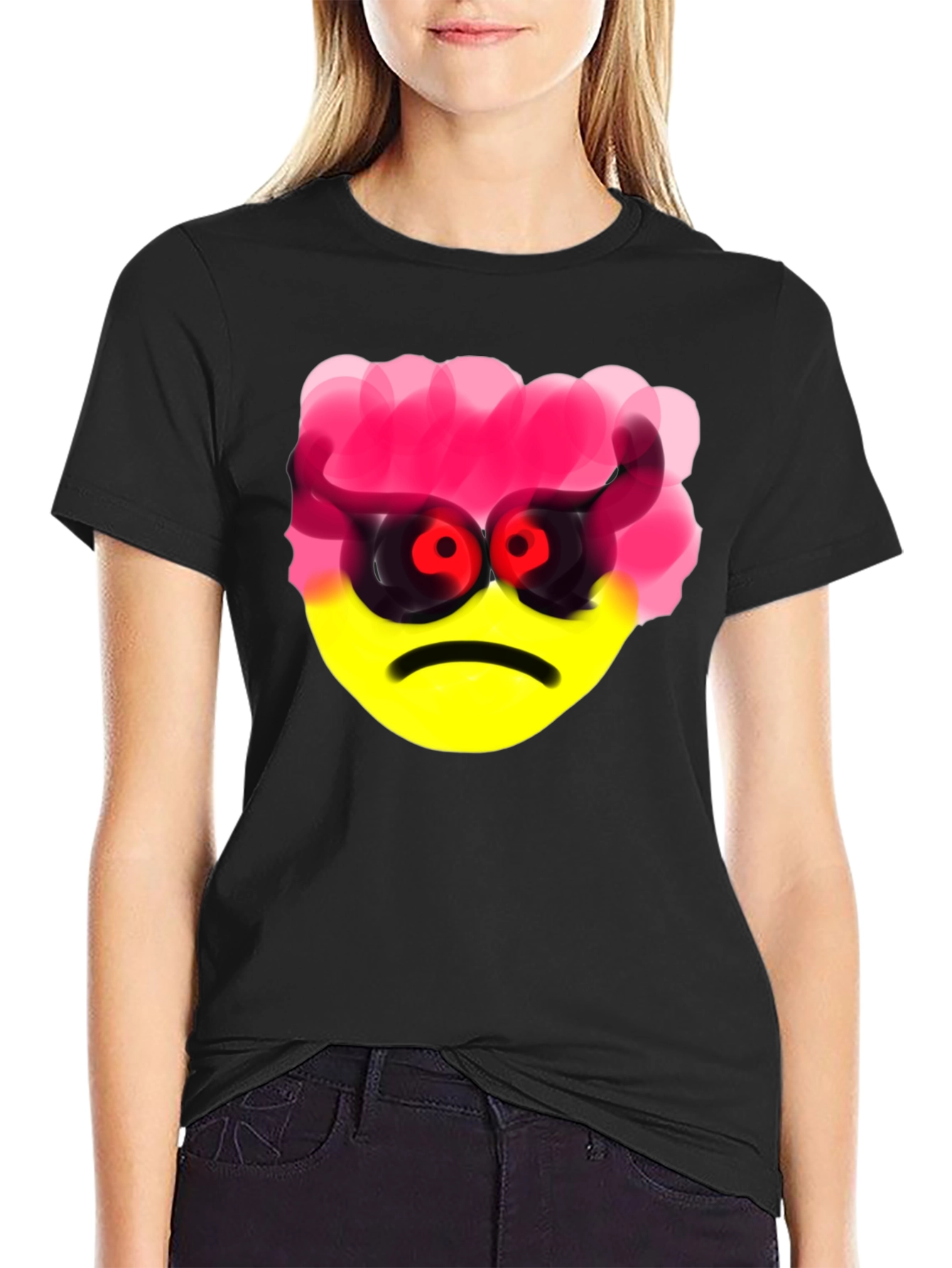 Emo Angry Emoji Black T-Shirt