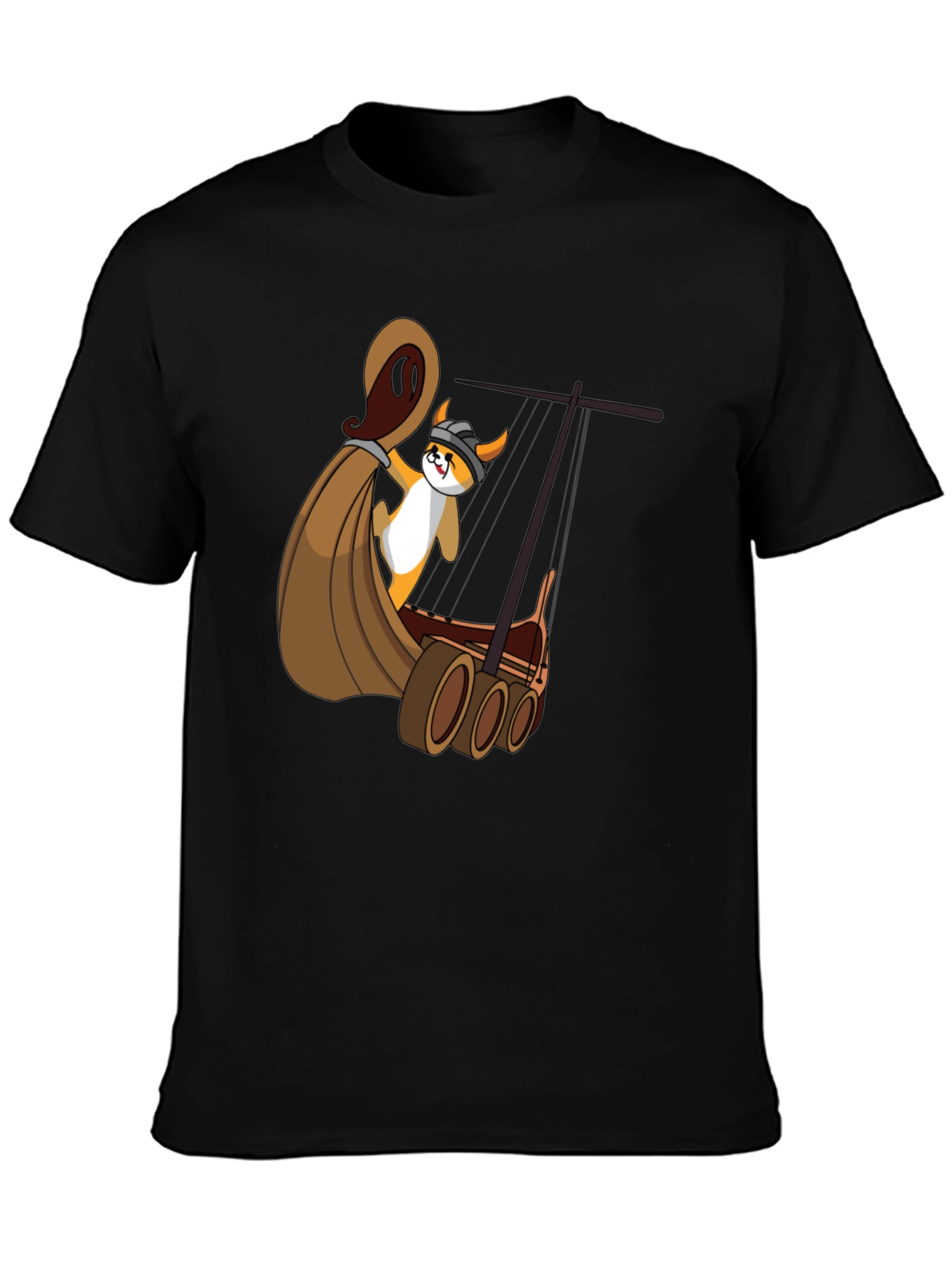 Viking Corgi Boat T-Shirt - Black