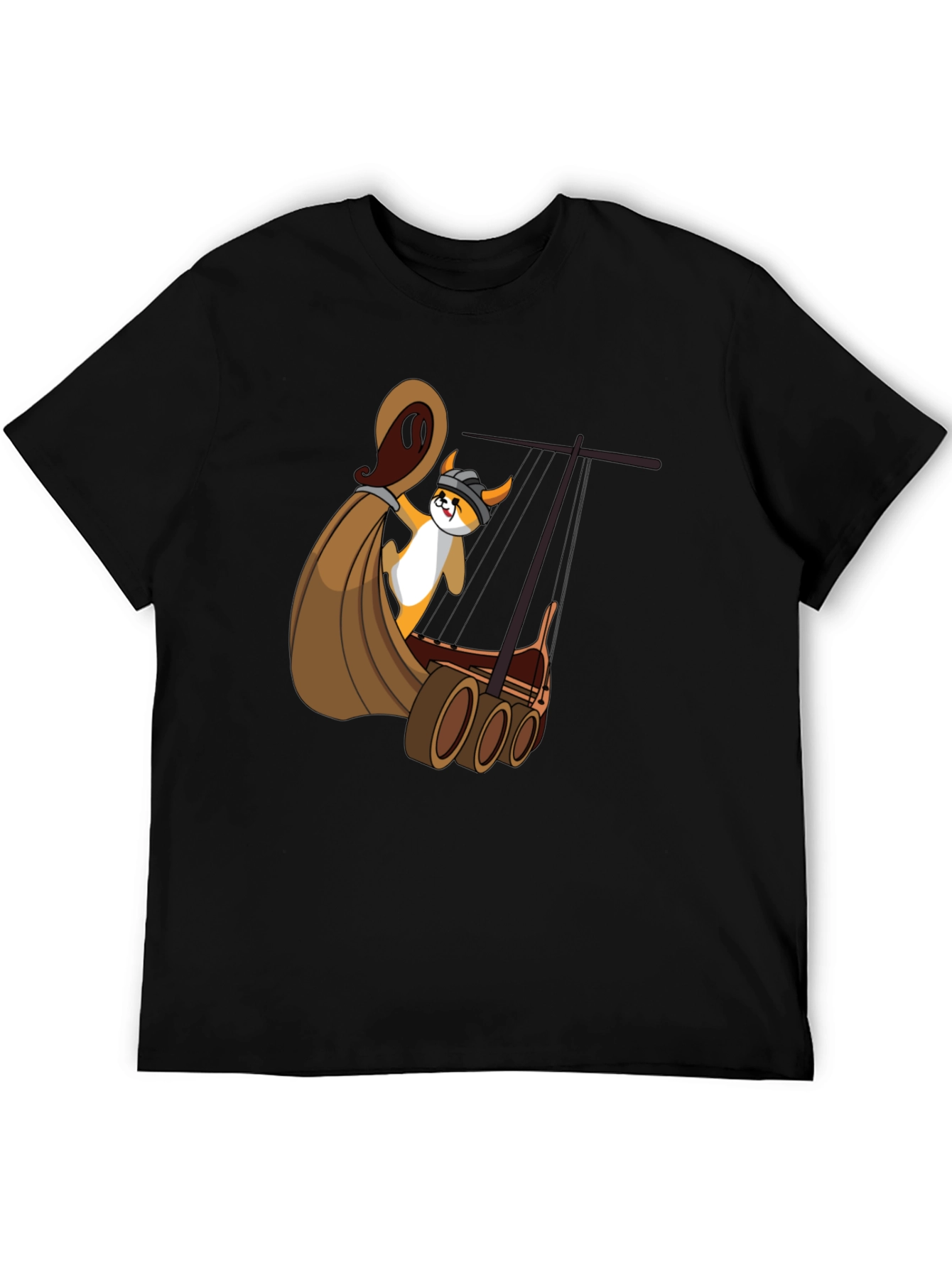 Viking Corgi Boat T-Shirt - Black