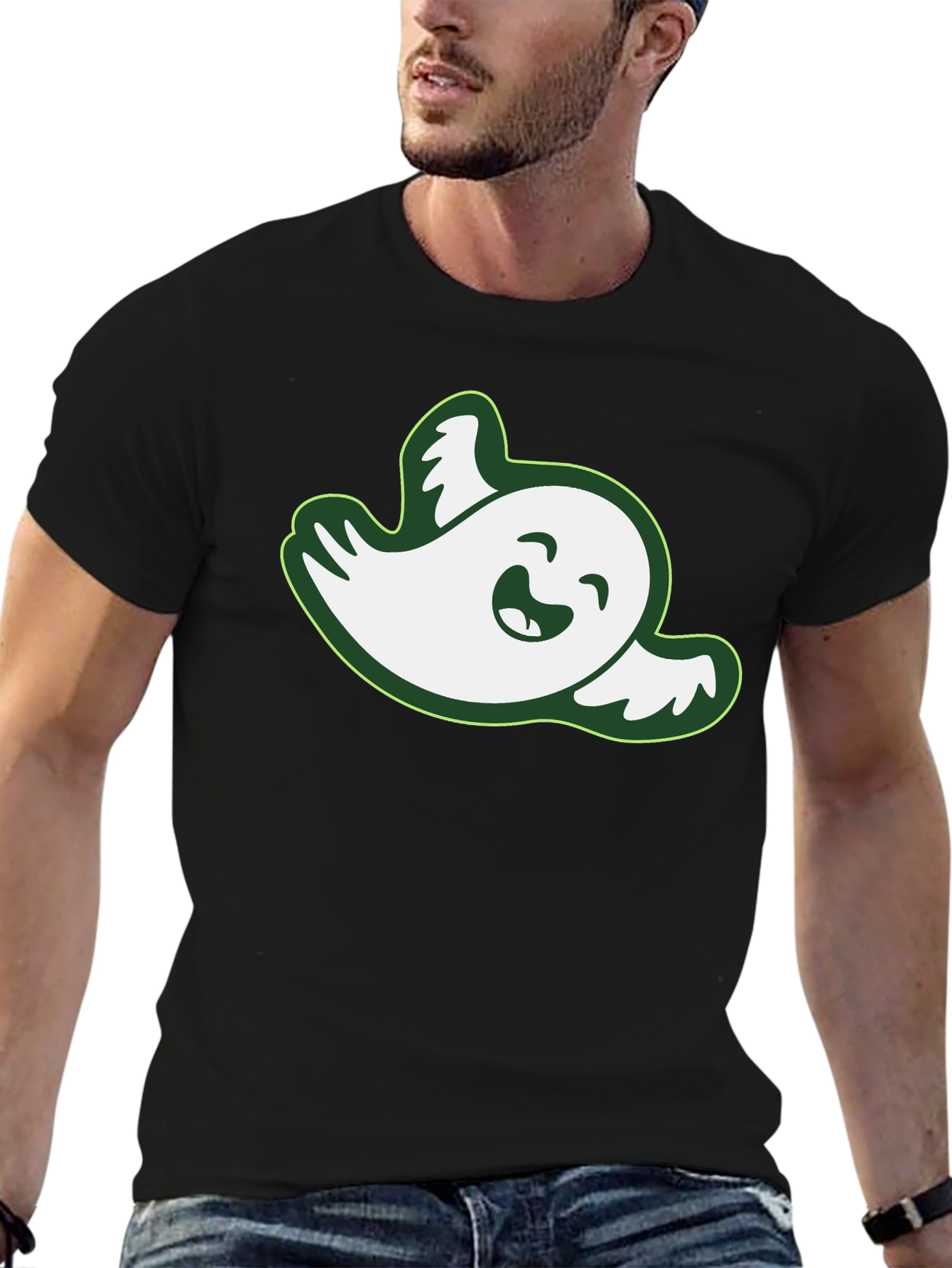 Cute Ghost Graphic Tee - Black Cotton Shirt
