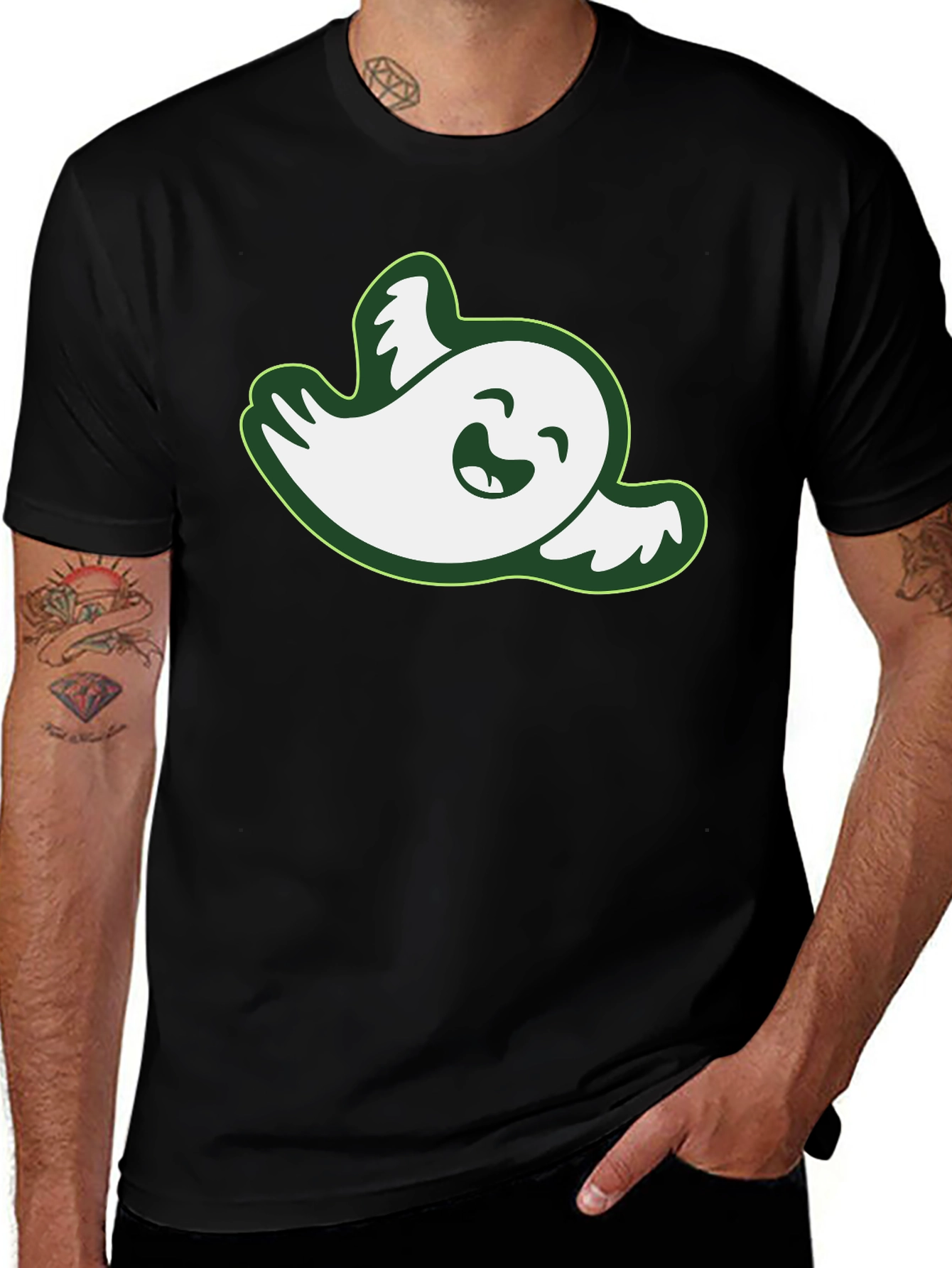 Cute Ghost Graphic Tee - Black Cotton Shirt