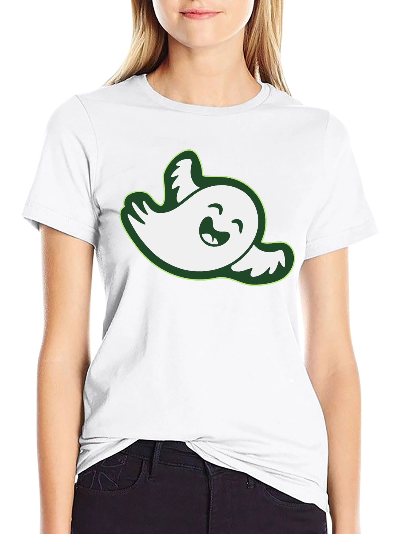Cute Ghost Graphic Tee - Black Cotton Shirt
