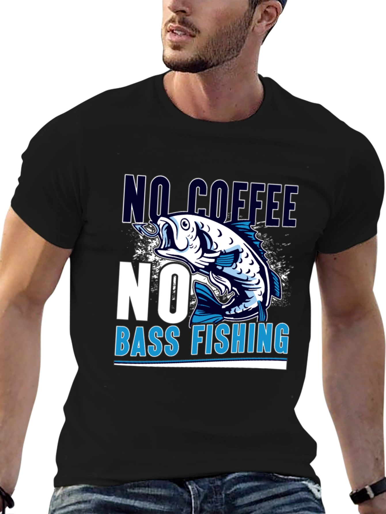 No Coffee No Bass Fishing Black T-Shirt