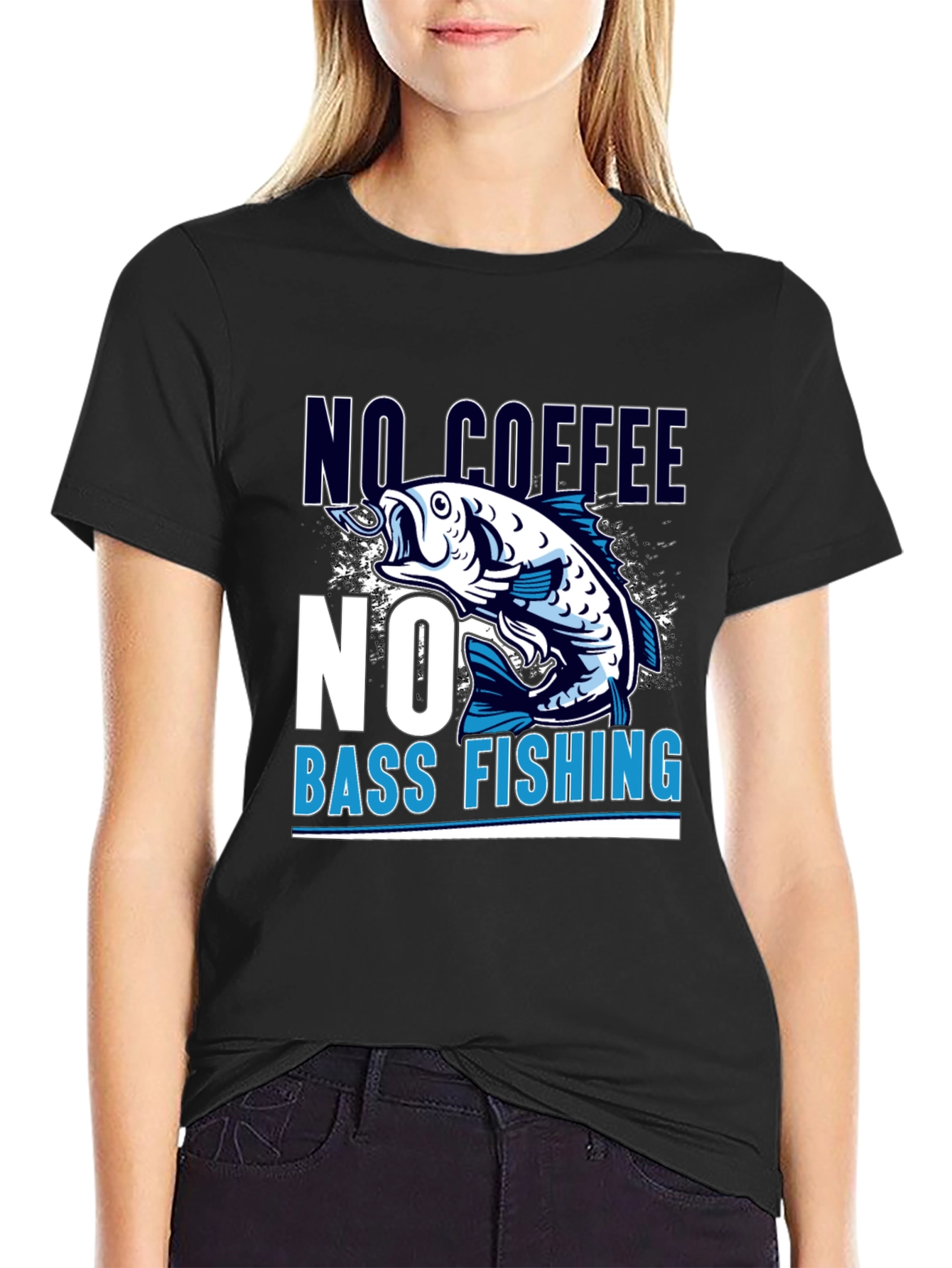 No Coffee No Bass Fishing Black T-Shirt