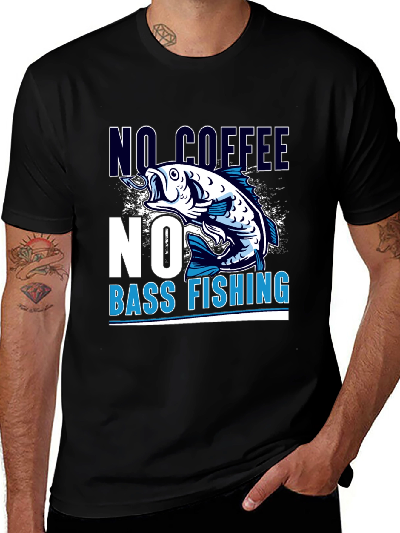 No Coffee No Bass Fishing Black T-Shirt