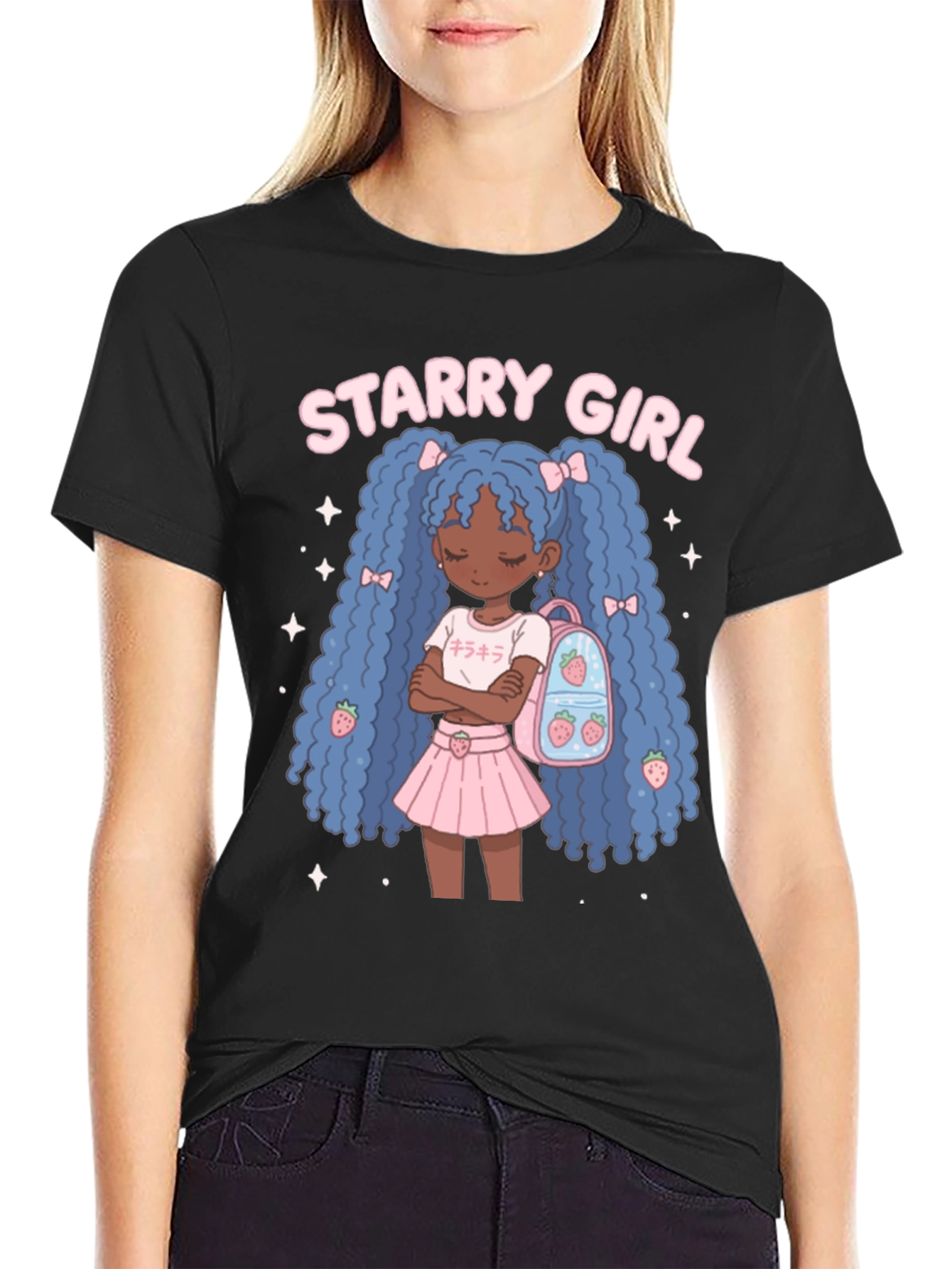 Starry Girl Graphic T-Shirt - Black Cotton Tee