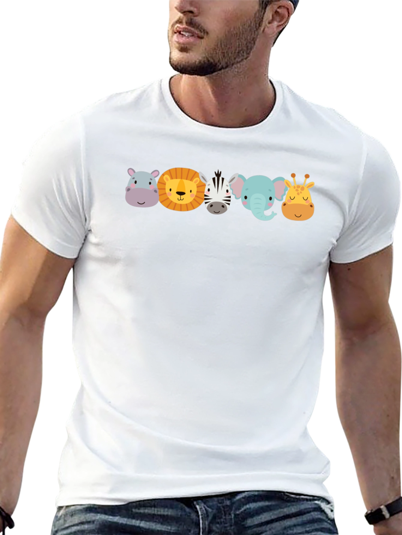 Cartoon Animal Faces Black T-Shirt