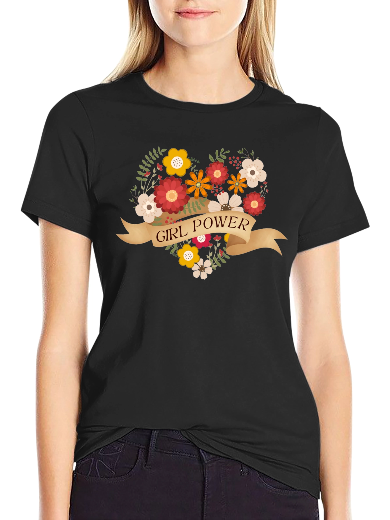 Girl Power Floral Heart Graphic T-Shirt