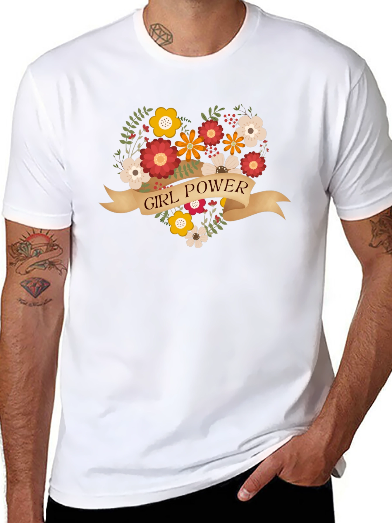Girl Power Floral Heart Graphic T-Shirt
