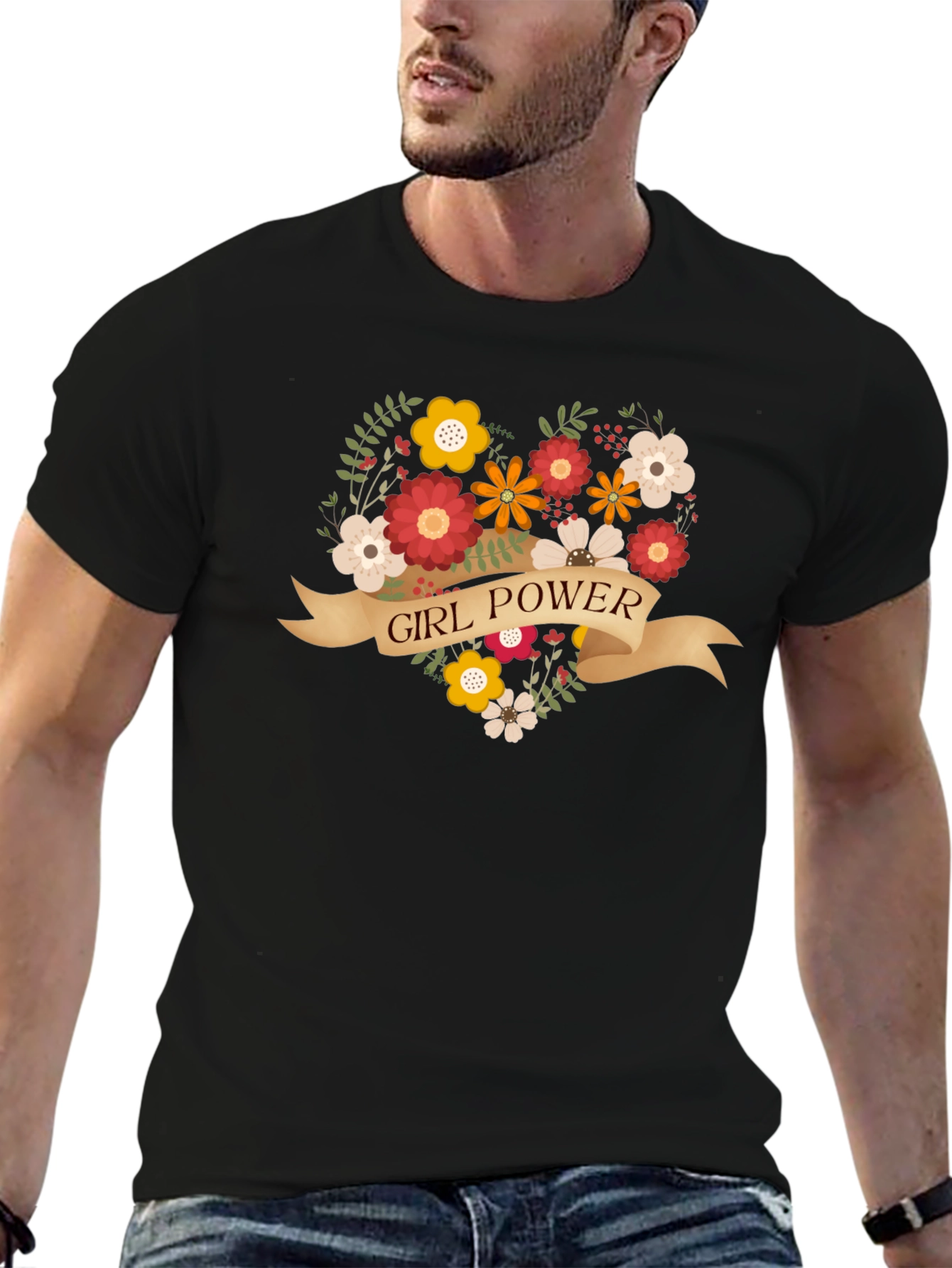 Girl Power Floral Heart Graphic T-Shirt