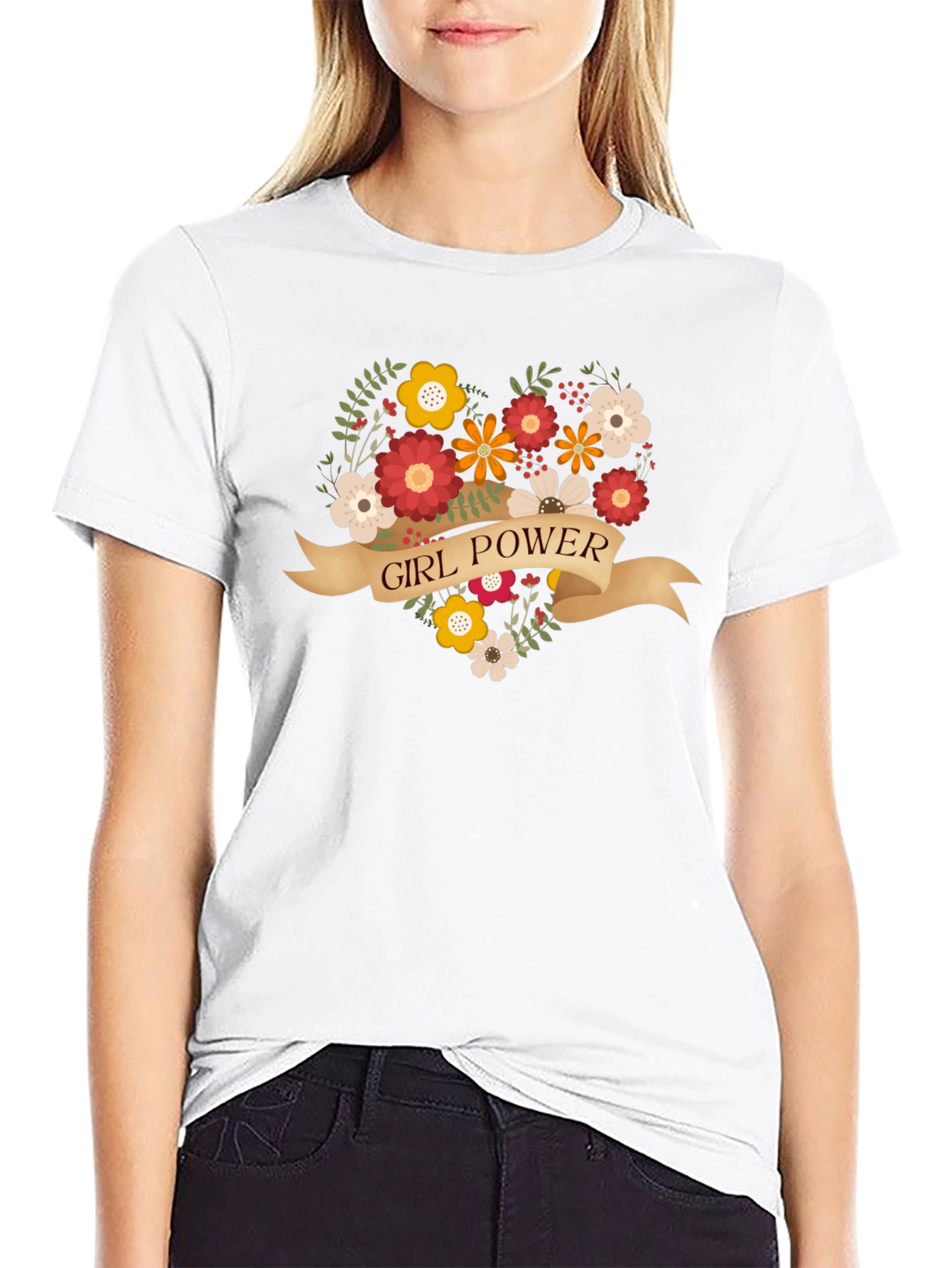 Girl Power Floral Heart Graphic T-Shirt