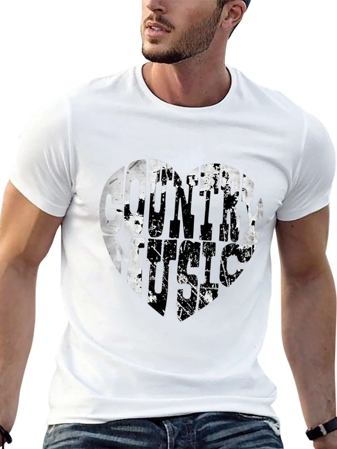 Country Music Heart Graphic Black T-Shirt