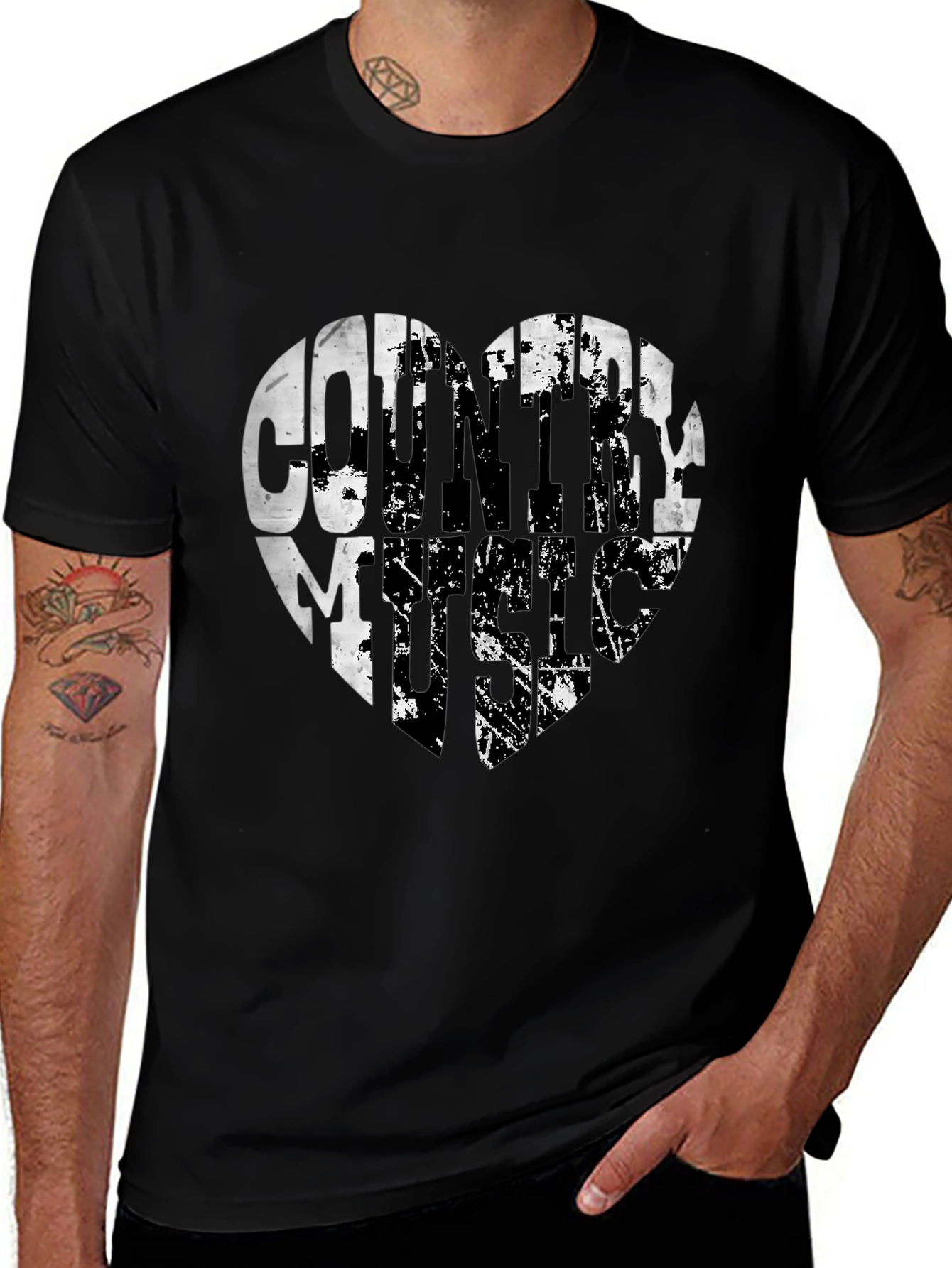 Country Music Heart Graphic Black T-Shirt