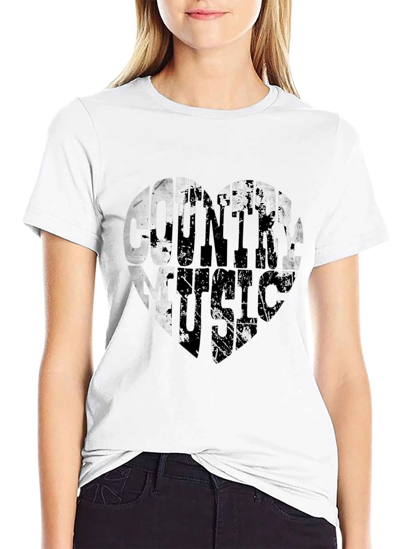 Country Music Heart Graphic Black T-Shirt