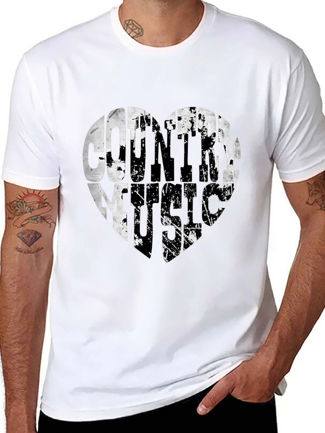 Country Music Heart Graphic Black T-Shirt