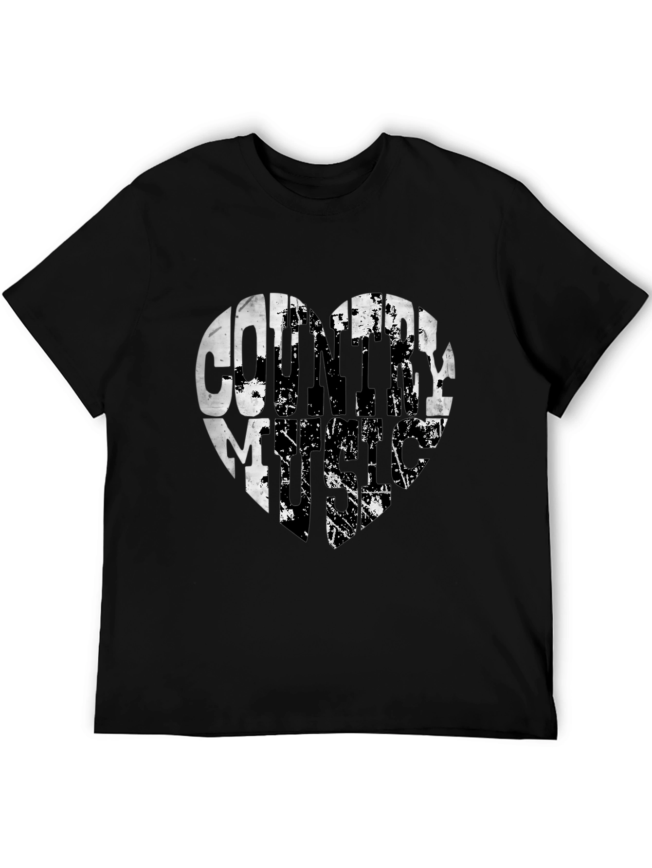 Country Music Heart Graphic Black T-Shirt