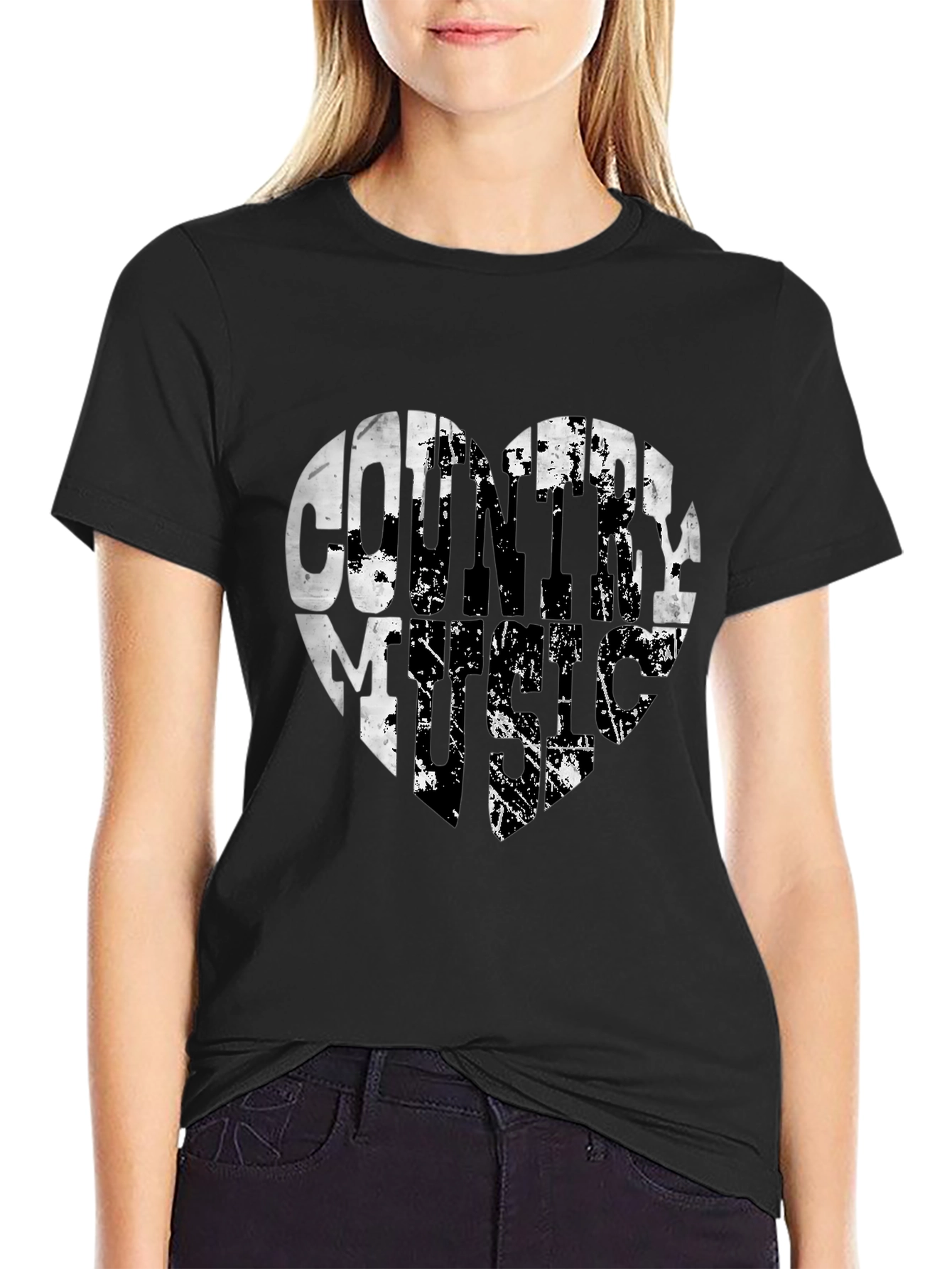Country Music Heart Graphic Black T-Shirt