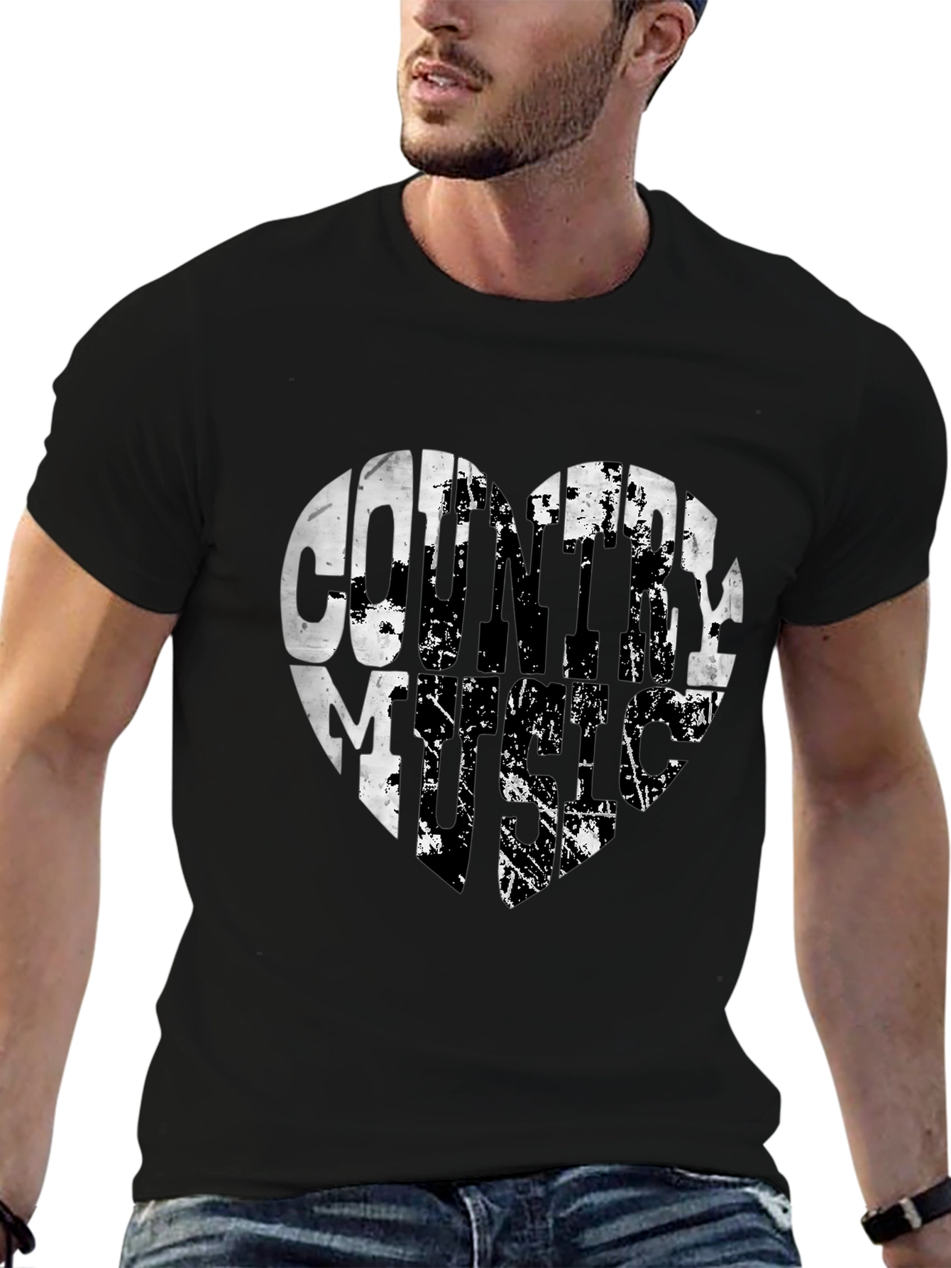 Country Music Heart Graphic Black T-Shirt