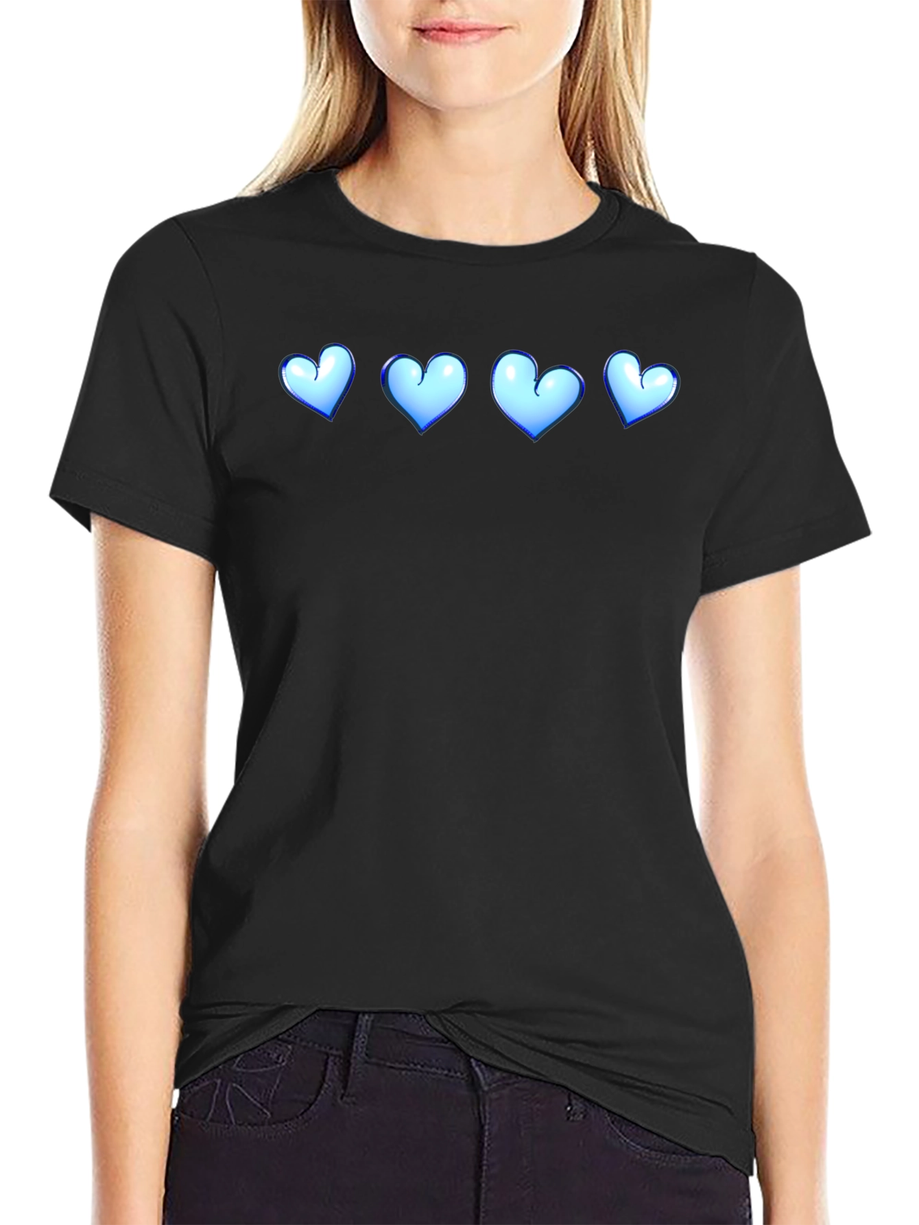Black T-Shirt with Blue Heart Design