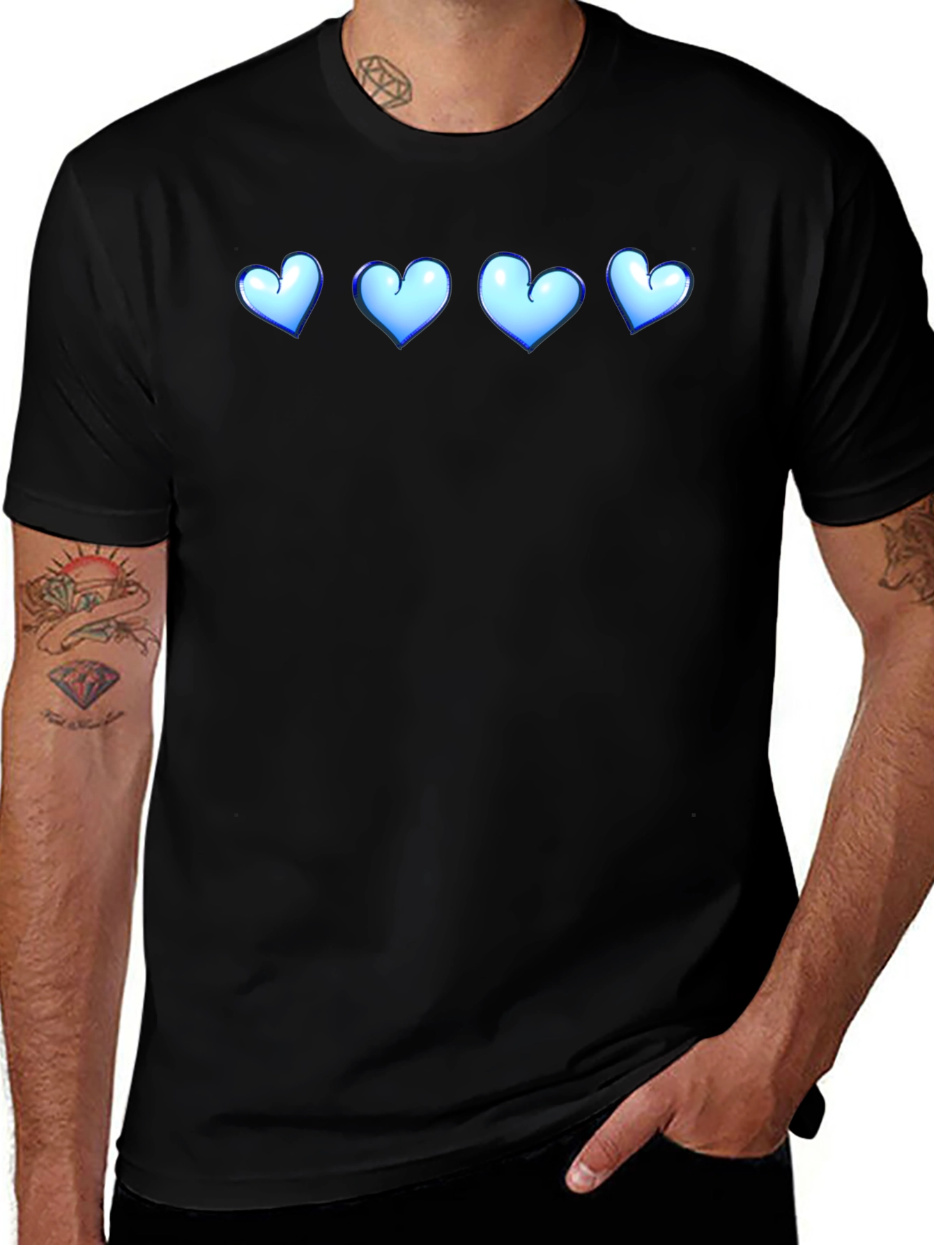 Black T-Shirt with Blue Heart Design