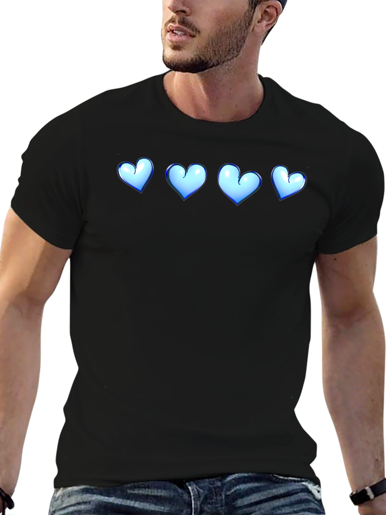 Black T-Shirt with Blue Heart Design