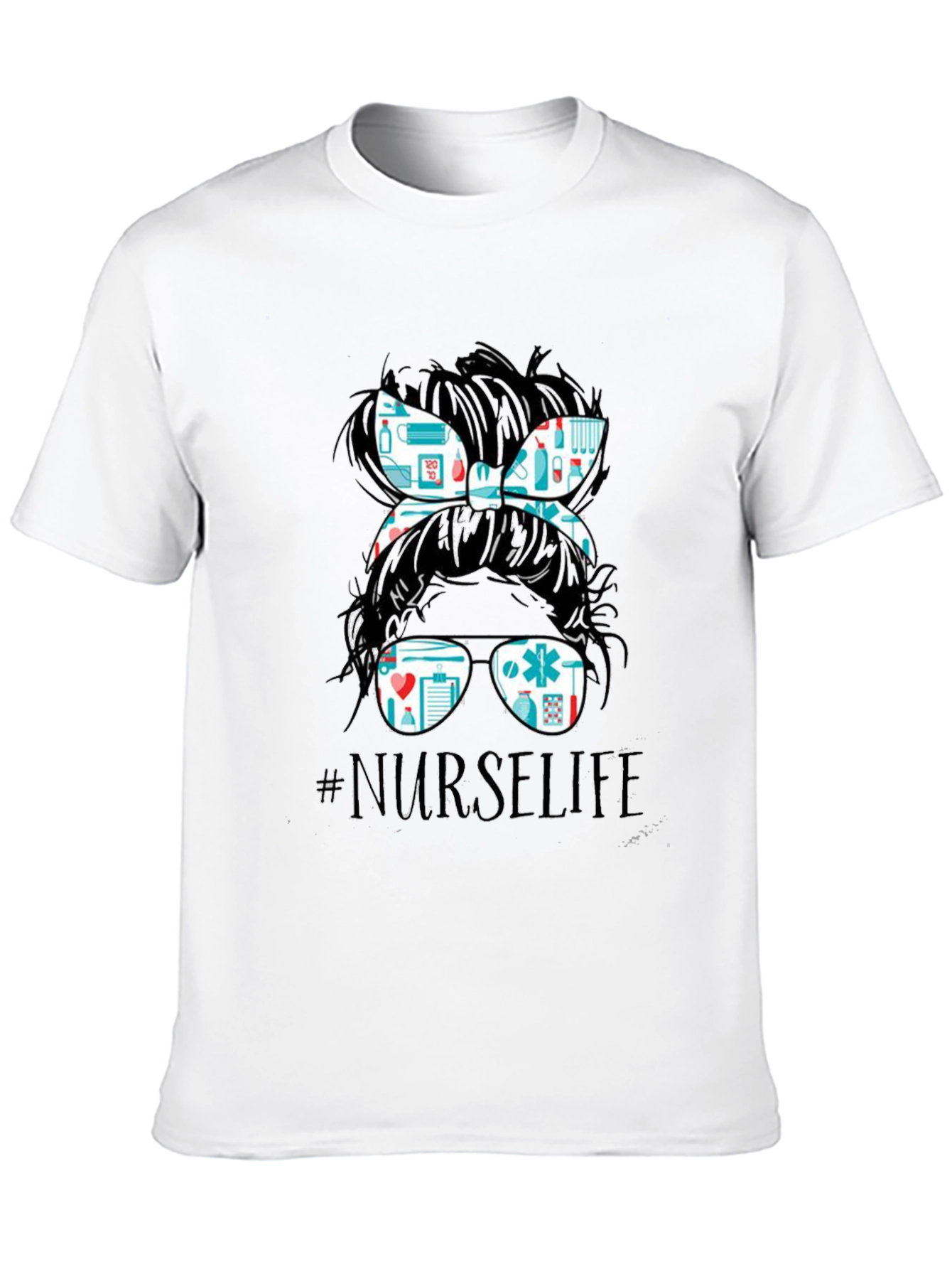 Nurse Life Messy Bun T-Shirt - Medical Design