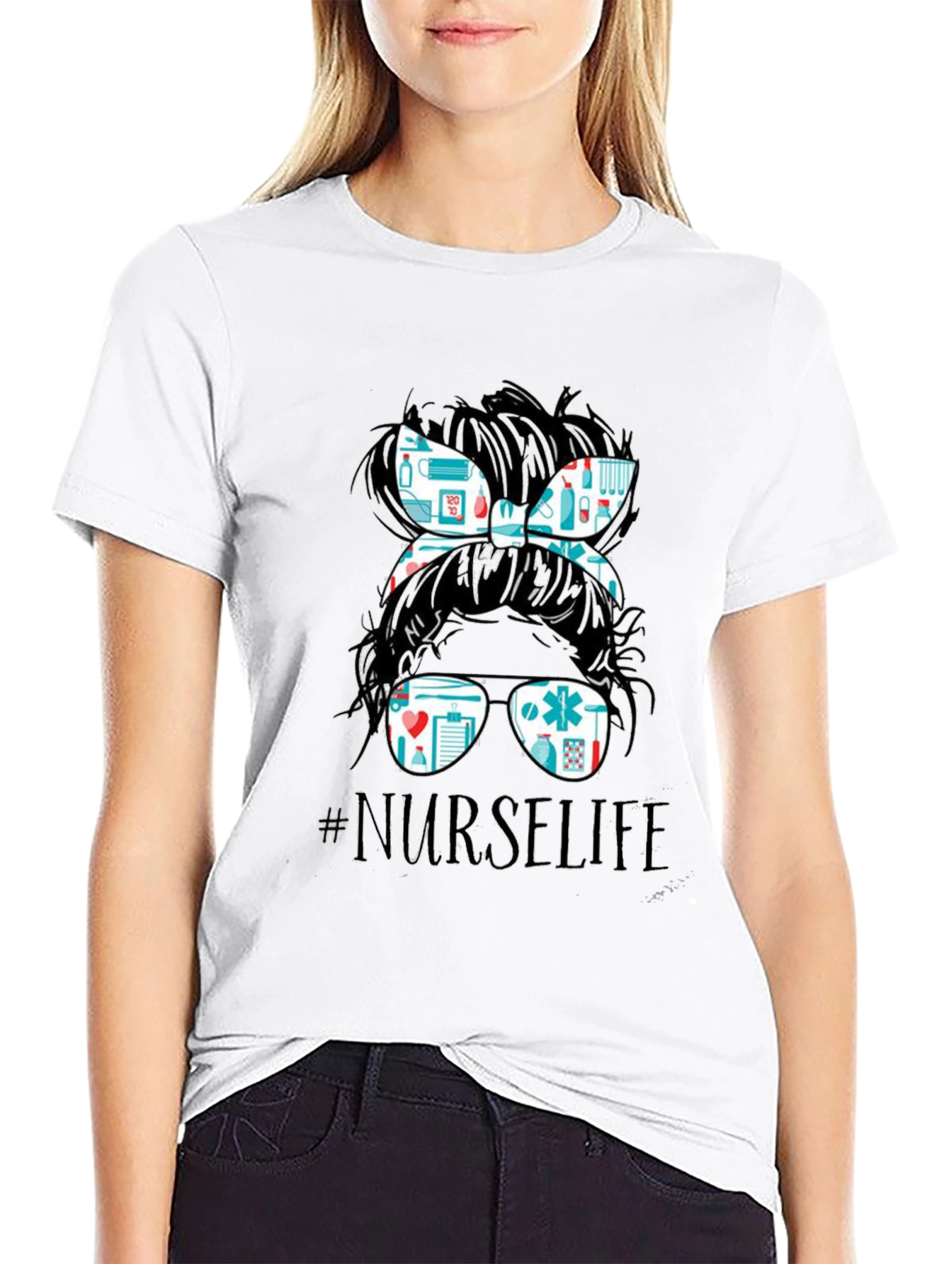 Nurse Life Messy Bun T-Shirt - Medical Design