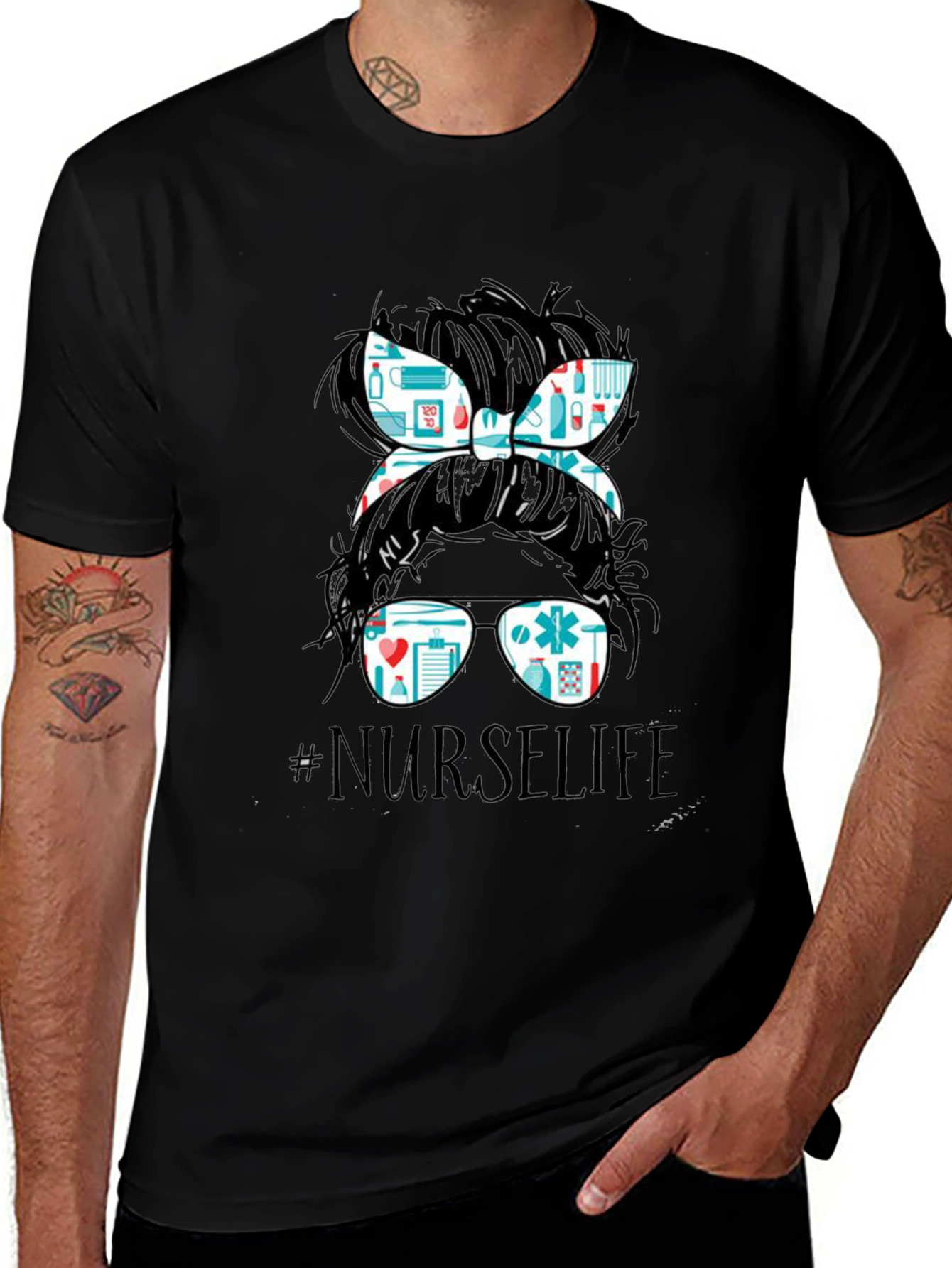 Nurse Life Messy Bun T-Shirt - Medical Design