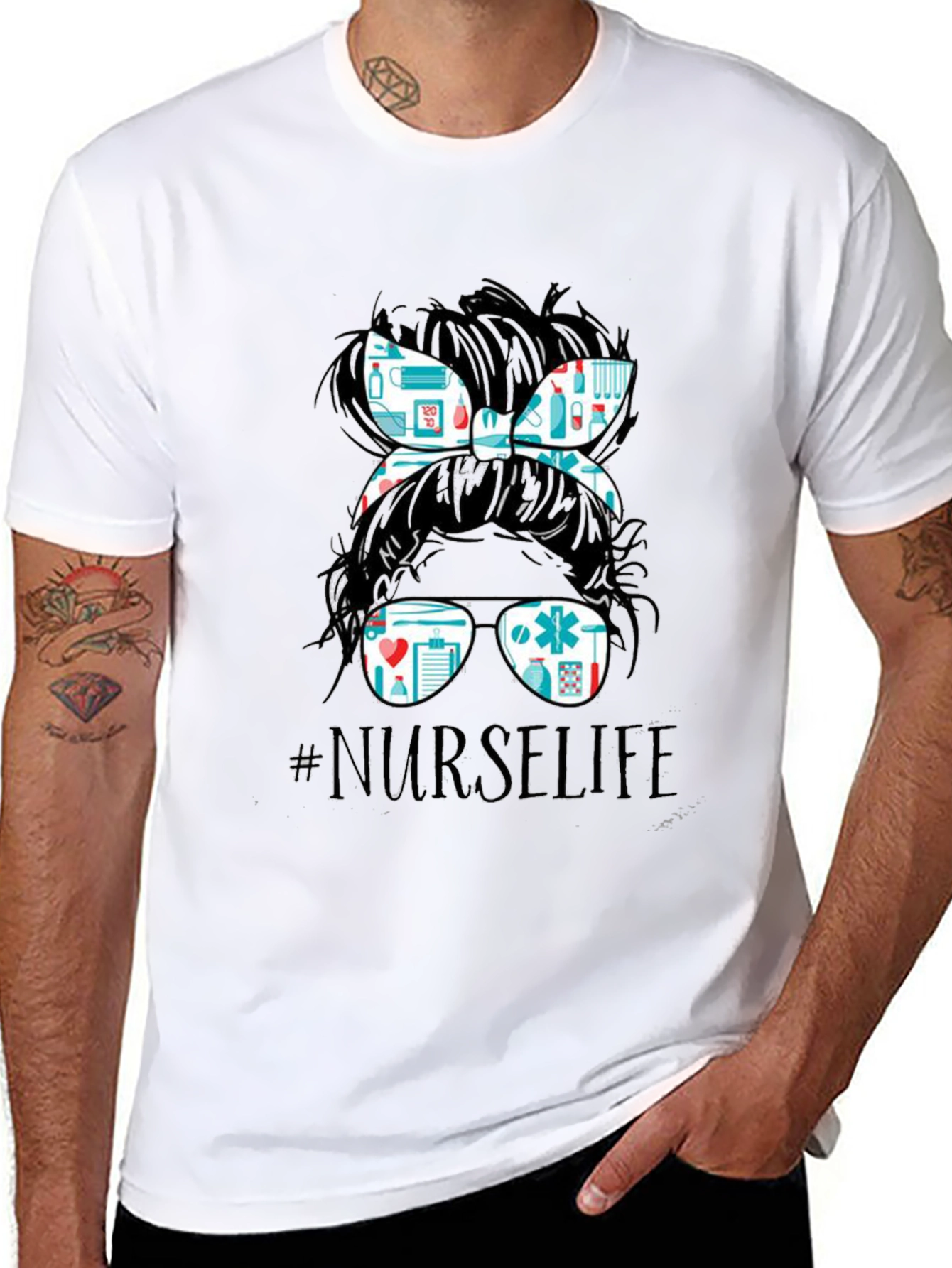 Nurse Life Messy Bun T-Shirt - Medical Design