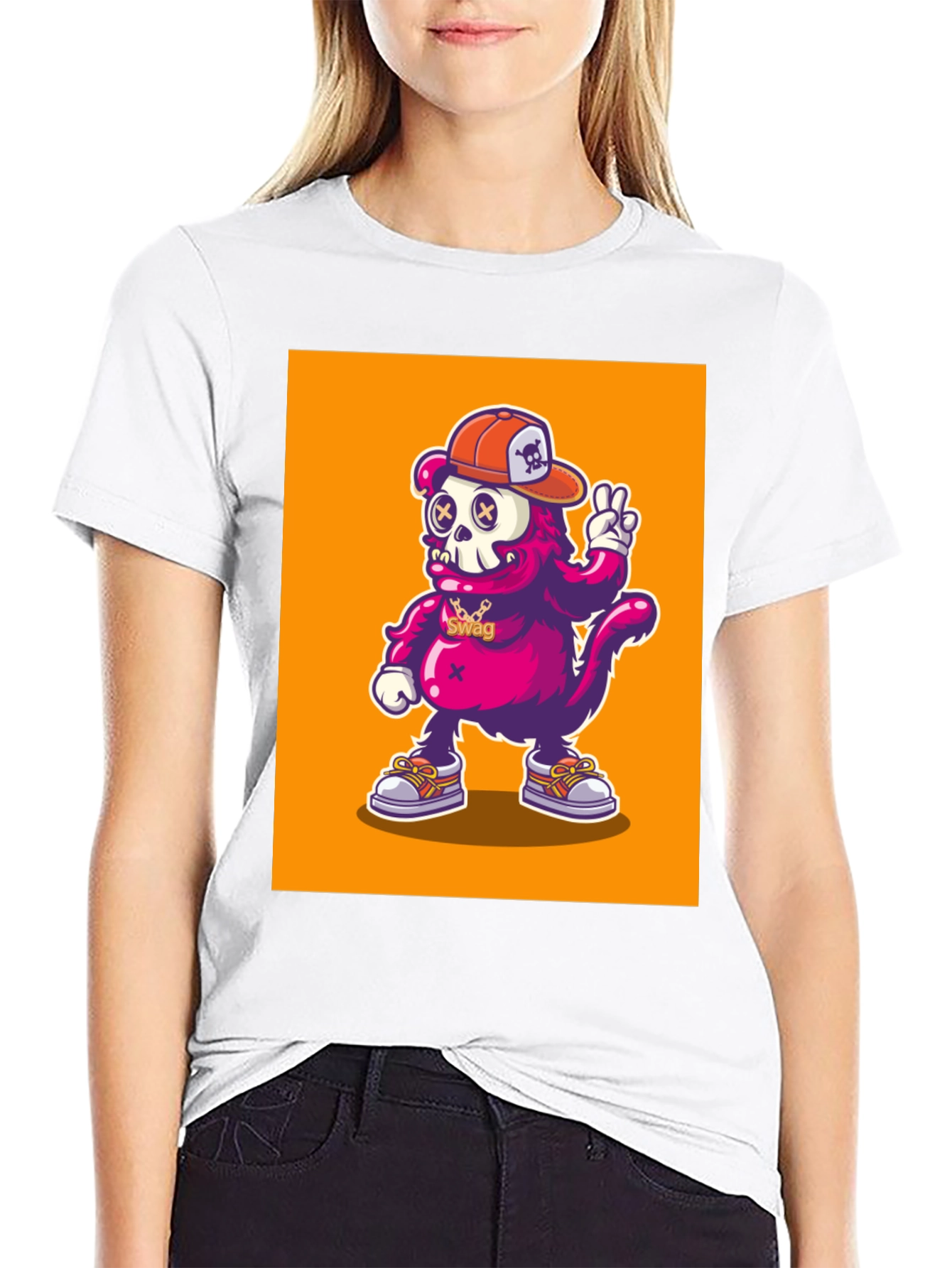 Cartoon Skull Monkey Graphic T-Shirt