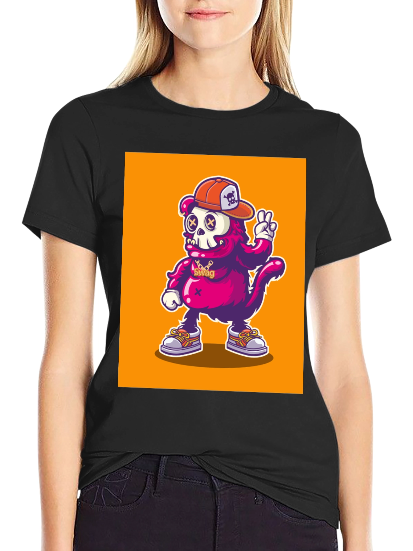 Cartoon Skull Monkey Graphic T-Shirt