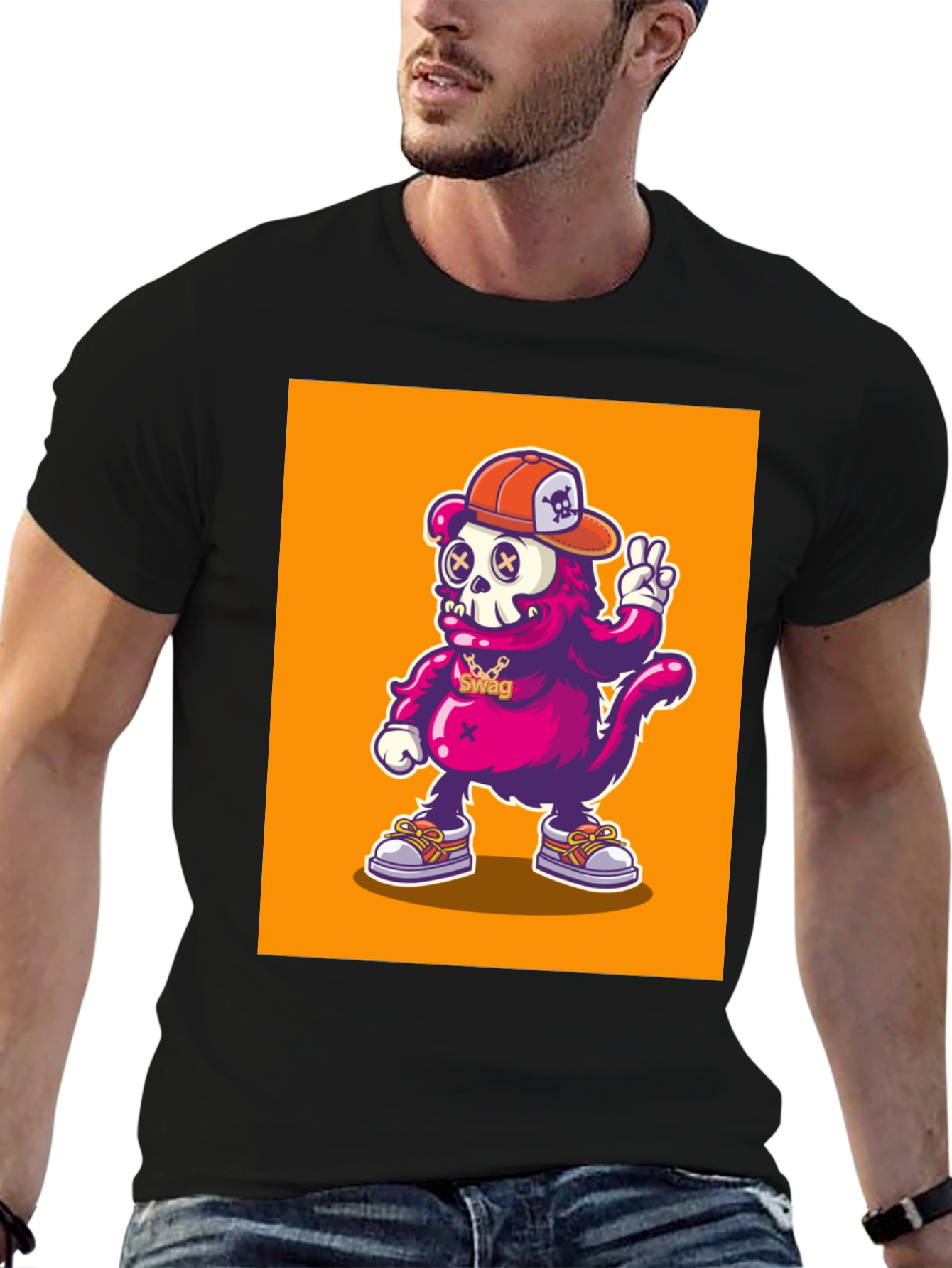 Cartoon Skull Monkey Graphic T-Shirt
