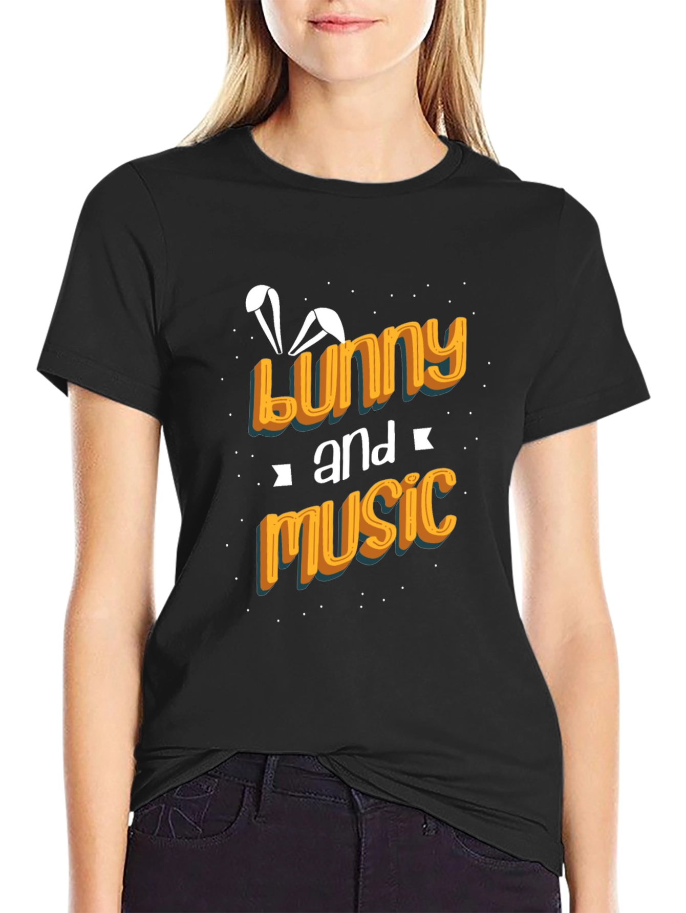 Bunny and Music Black Graphic Tee