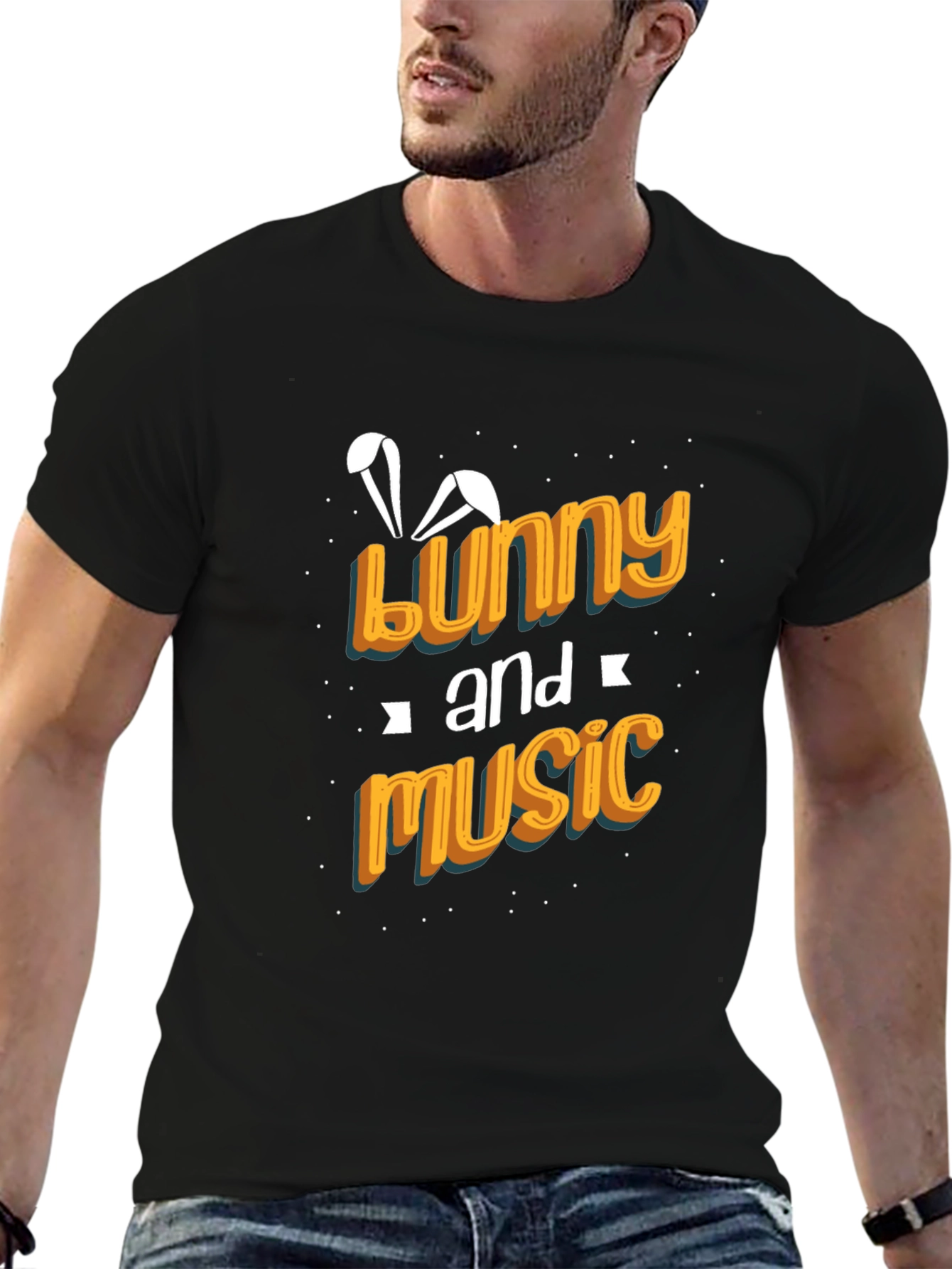 Bunny and Music Black Graphic Tee