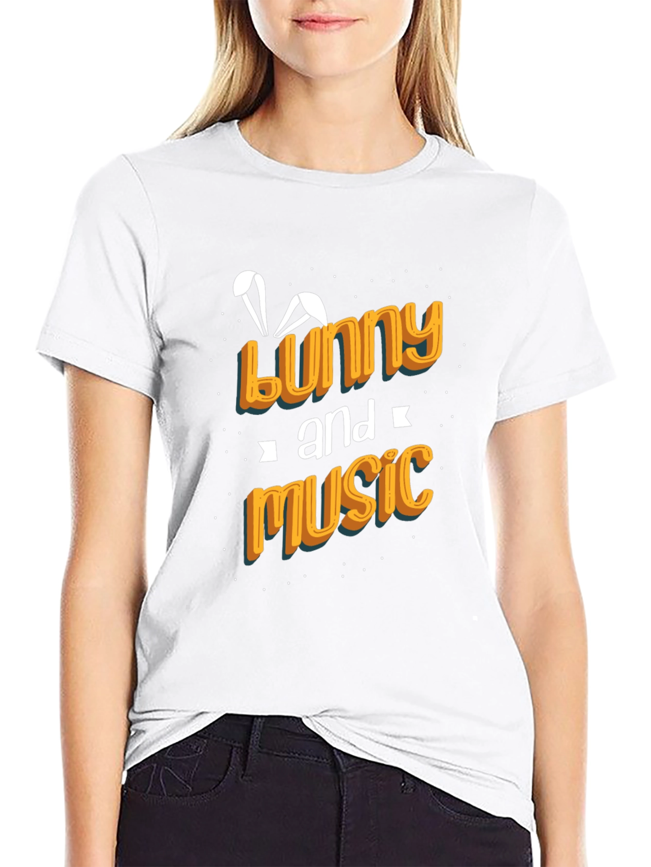 Bunny and Music Black Graphic Tee