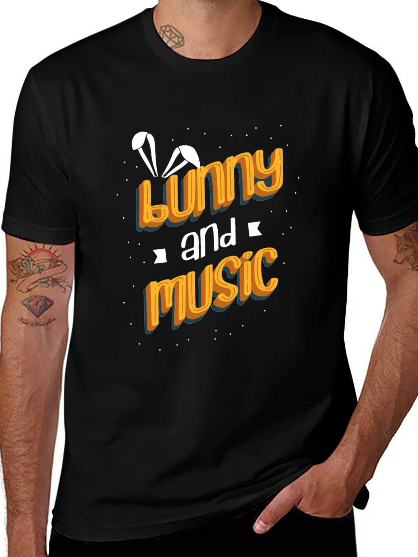 Bunny and Music Black Graphic Tee