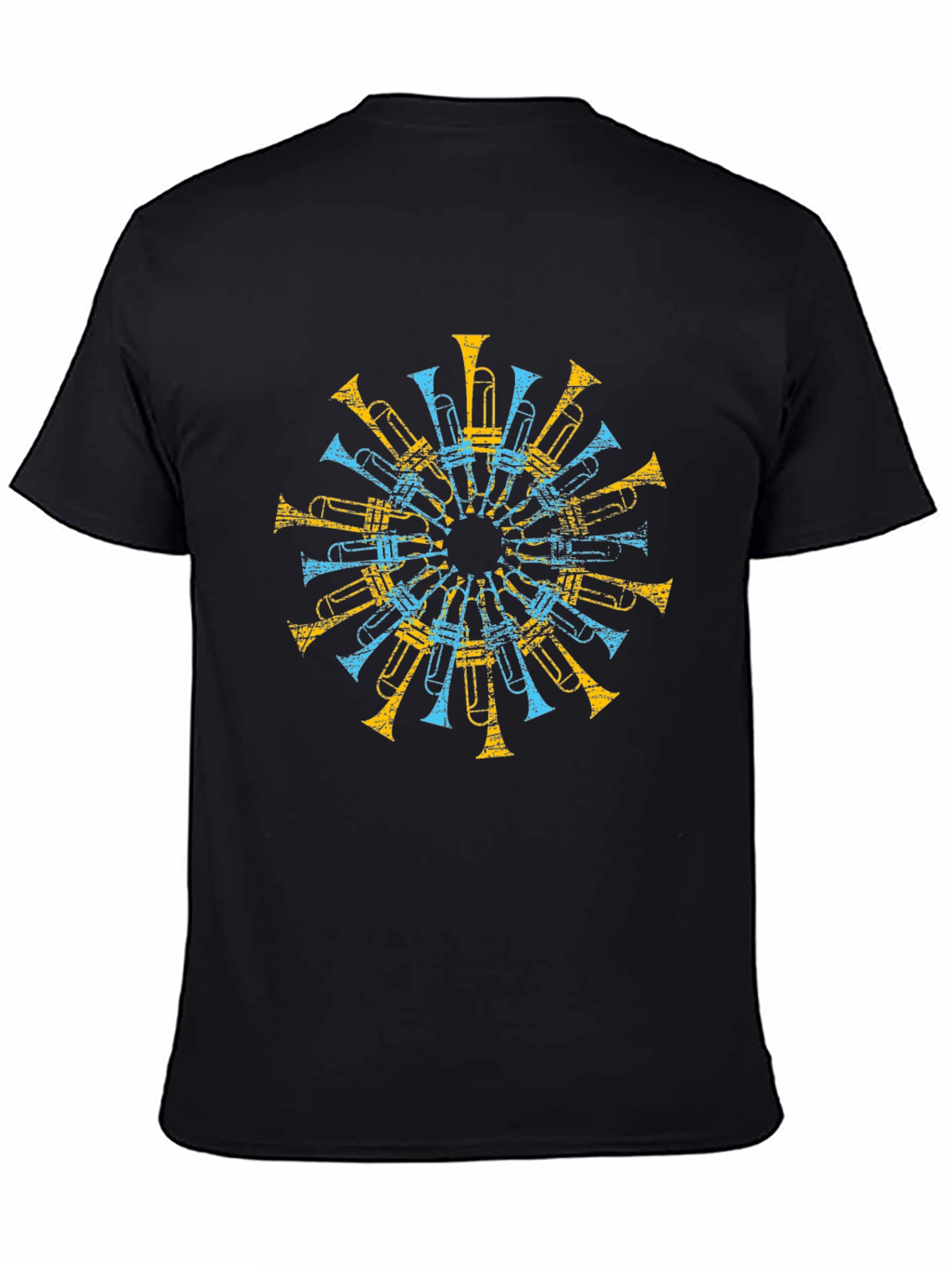 Trumpet Mandala Graphic Tee - Black Cotton Shirt