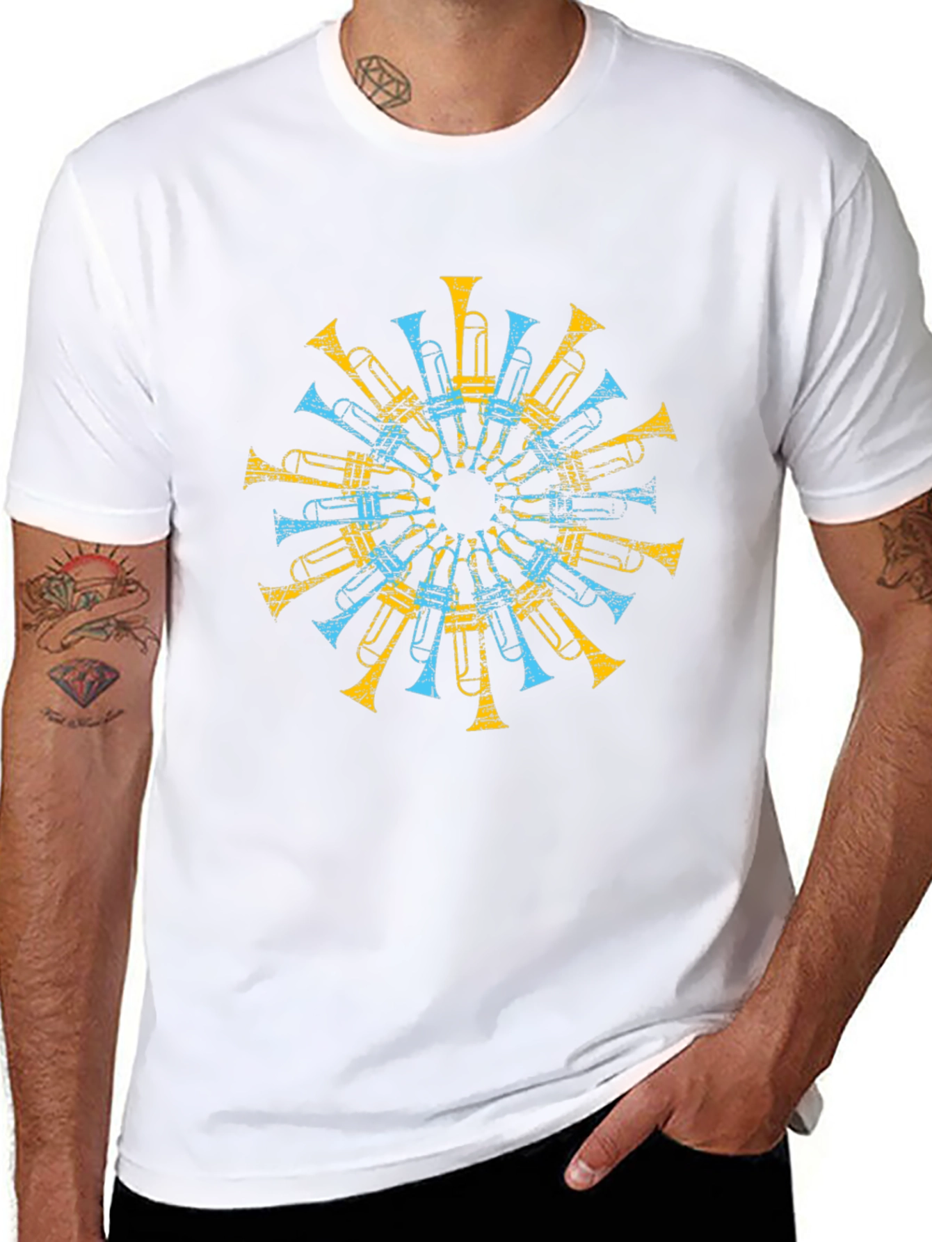 Trumpet Mandala Graphic Tee - Black Cotton Shirt