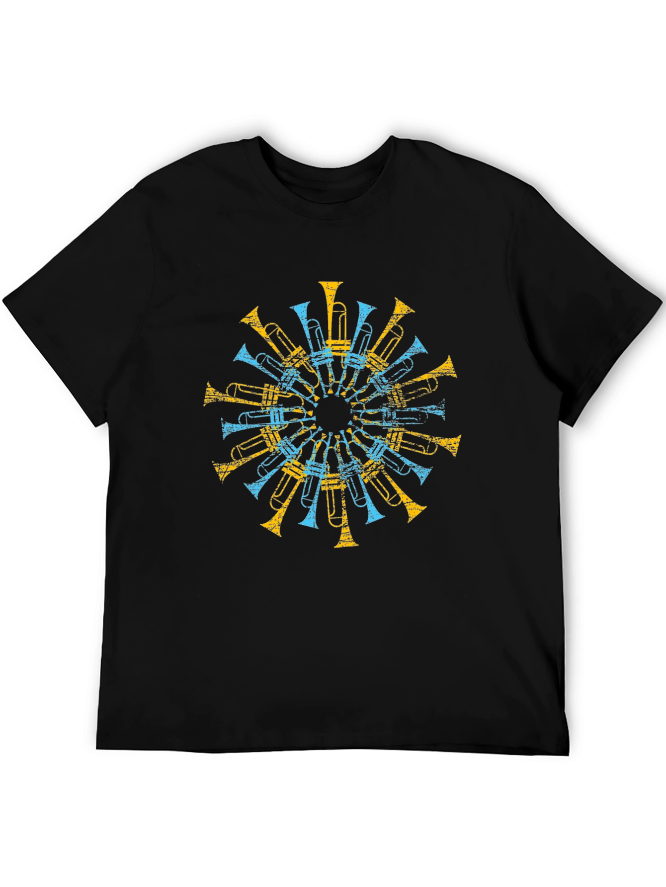 Trumpet Mandala Graphic Tee - Black Cotton Shirt