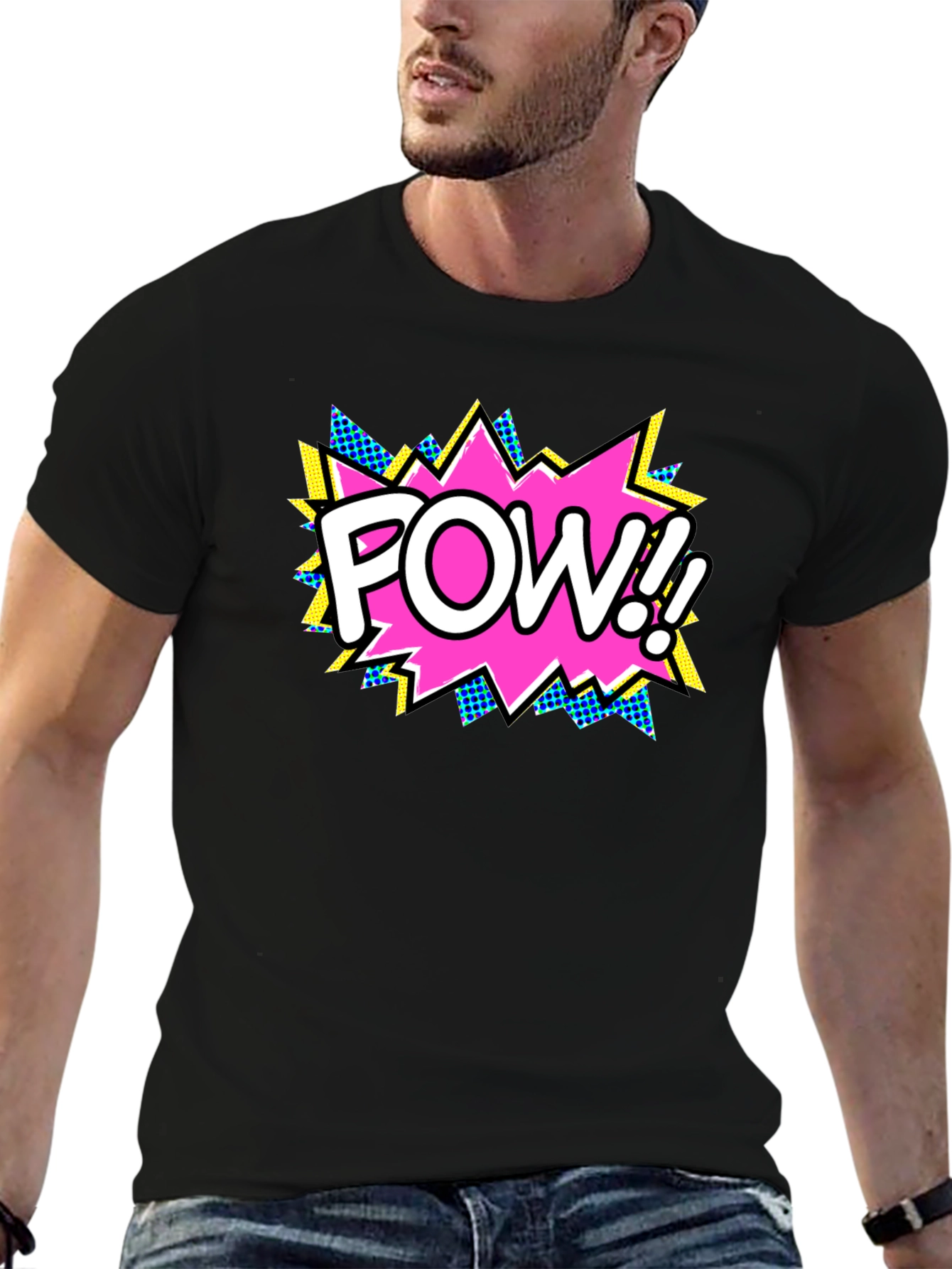 Pow! Comic Book Style Black T-Shirt