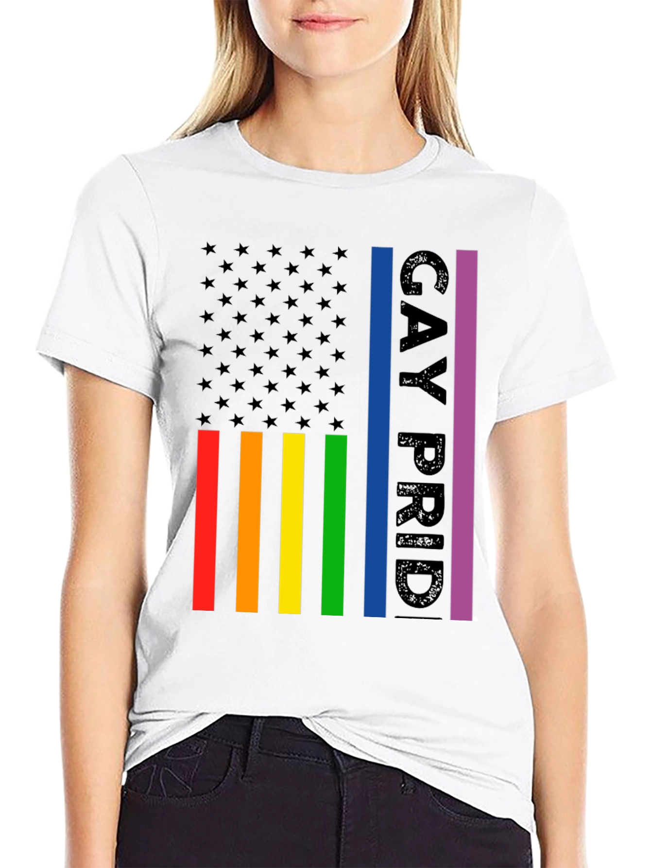 Gay Pride American Flag Graphic T-Shirt