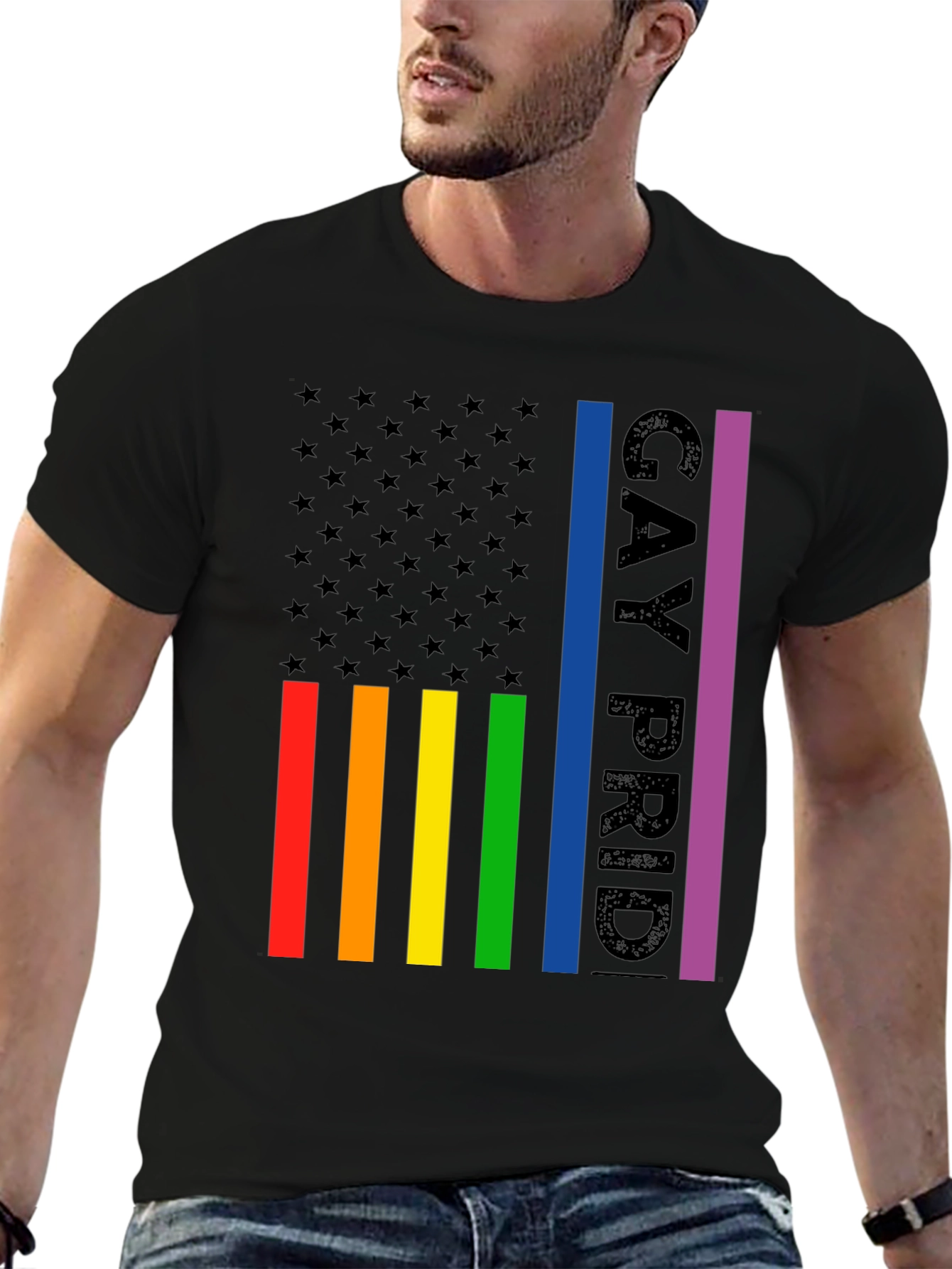 Gay Pride American Flag Graphic T-Shirt