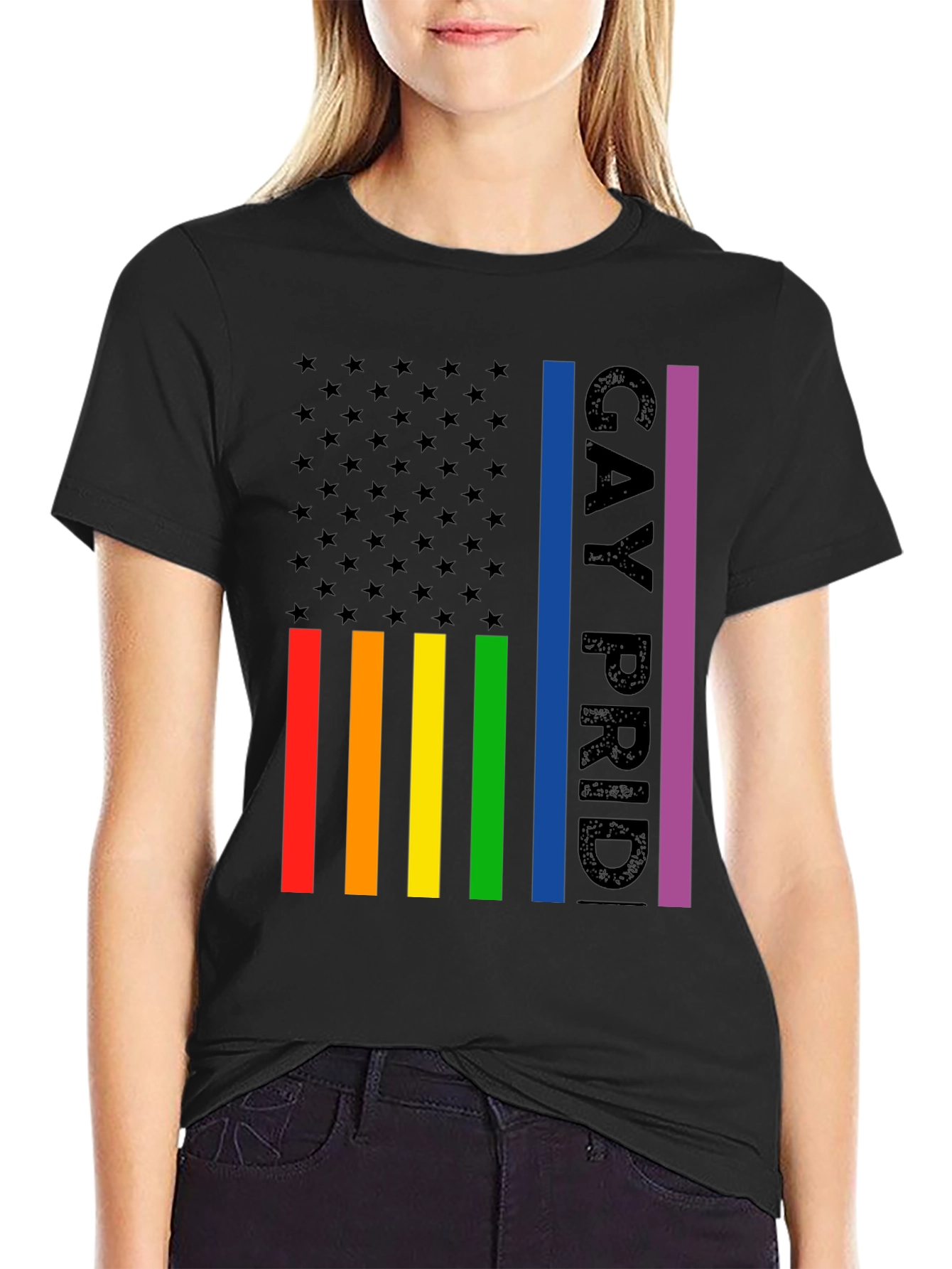 Gay Pride American Flag Graphic T-Shirt